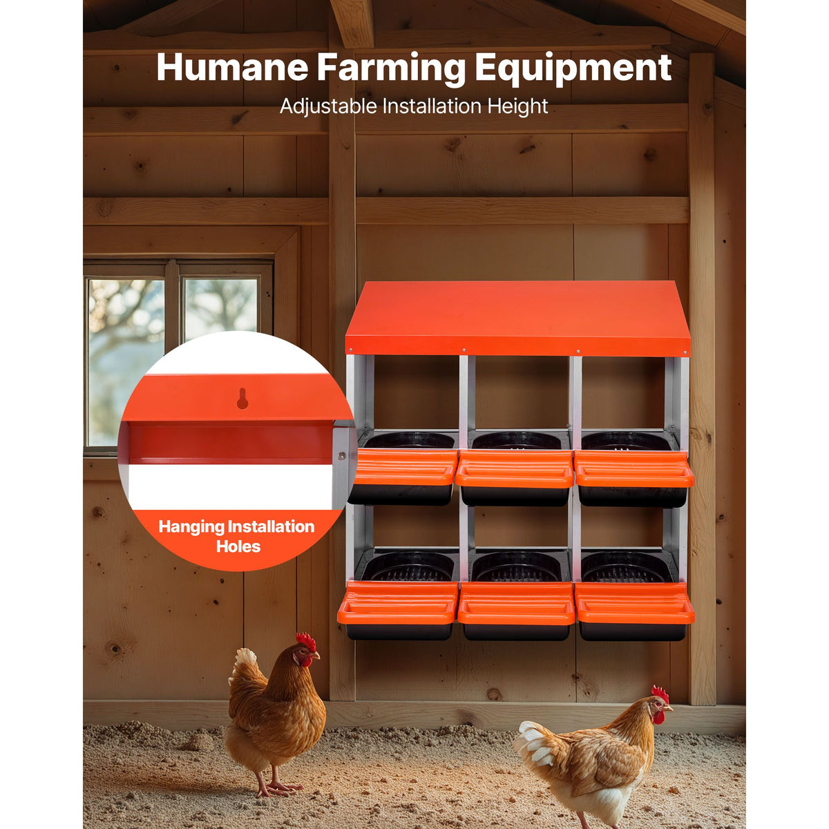 2 Tiers Chicken Nesting Boxes, 6 Compartments, Metal Egg Laying Boxes with Protective Collection Lids, Roll Out Nesting Box, Easy to Assemble, Ideal for Hens, Ducks, Chickens, and Other Poultry