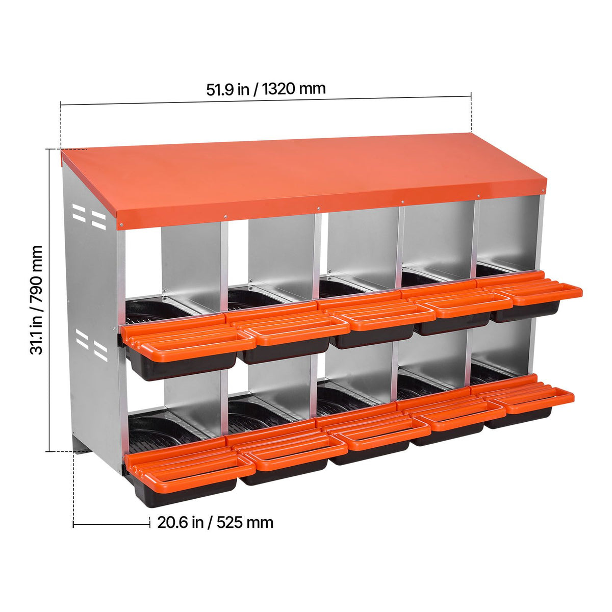 2 Tiers Chicken Nesting Boxes, 10 Compartments, Metal Egg Laying Boxes with Protective Collection Lids, Roll Out Nesting Box, Easy to Assemble, Ideal for Hens, Ducks, Chickens, and Other Poultry
