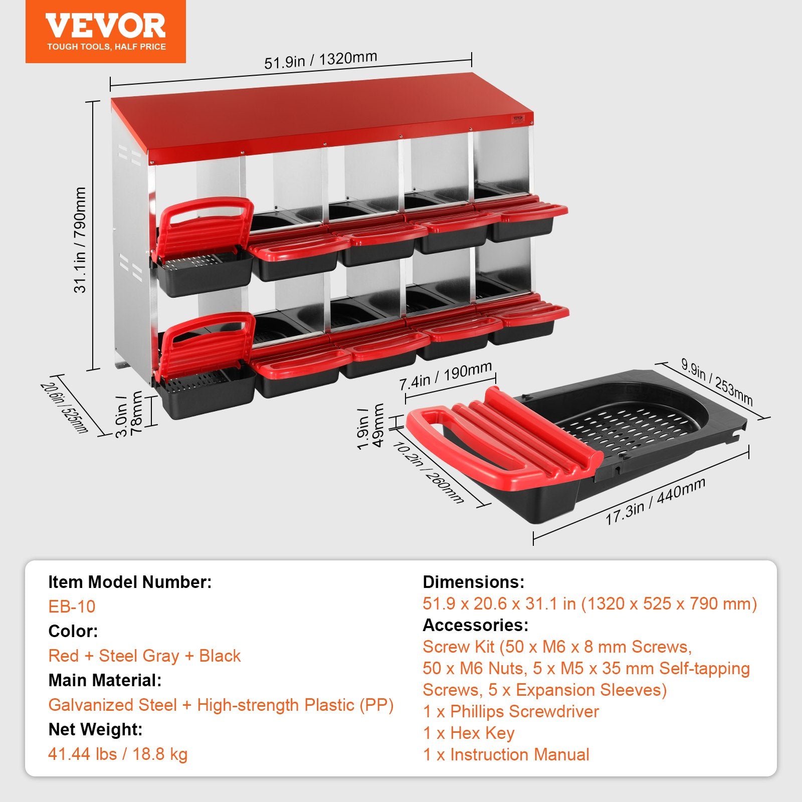 Basketball & Basketball Accessories: VEVOR 10-Compartment Chicken Nest Box Mental Box with Inclined Nesting Boxes