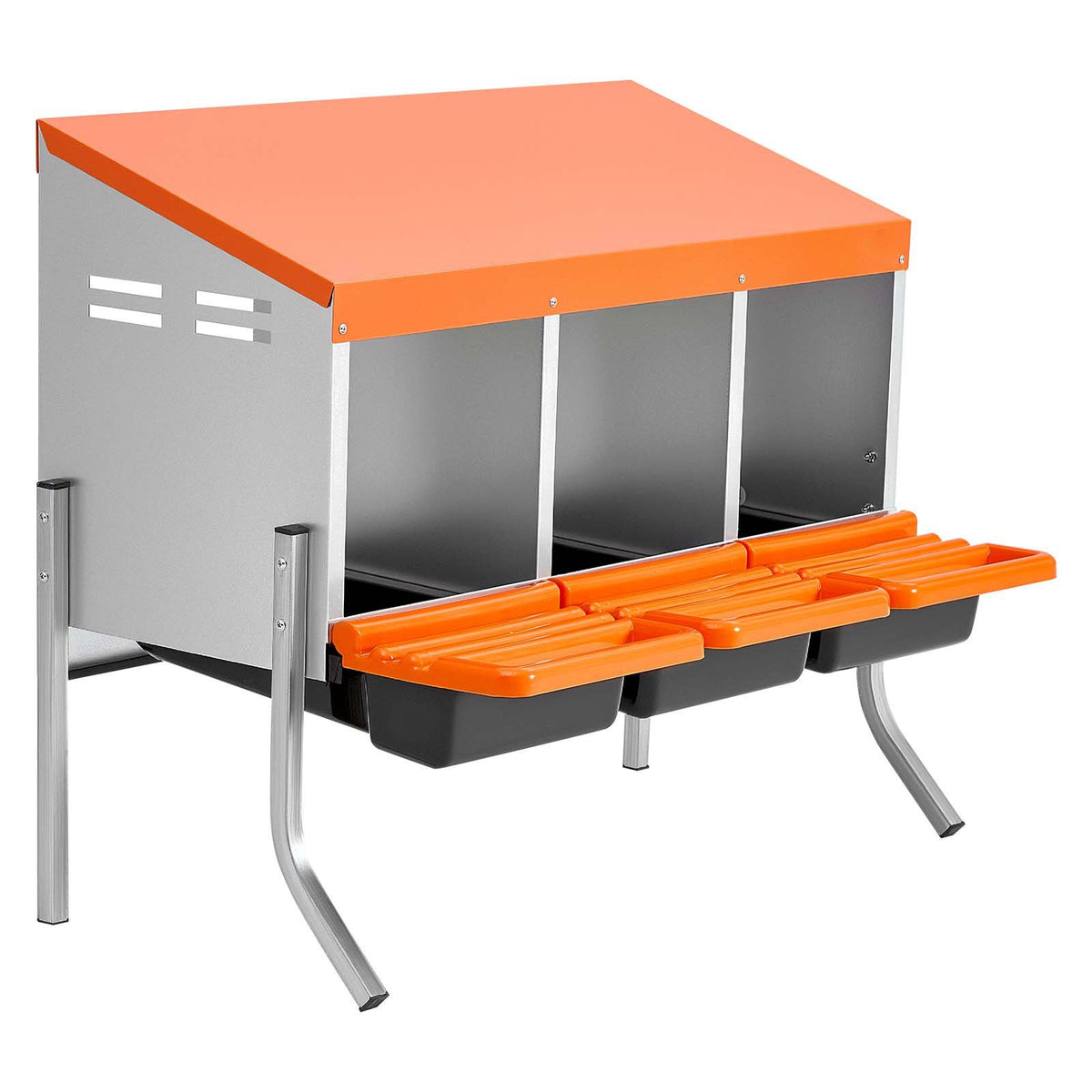 Chicken Nesting Boxes, 3 Compartments, with Support Legs, Easy Egg Collection, Galvanized Steel and High-Strength Plastic, Roll Away Nesting Boxes for Chickens and Hens Laying Eggs, Orange