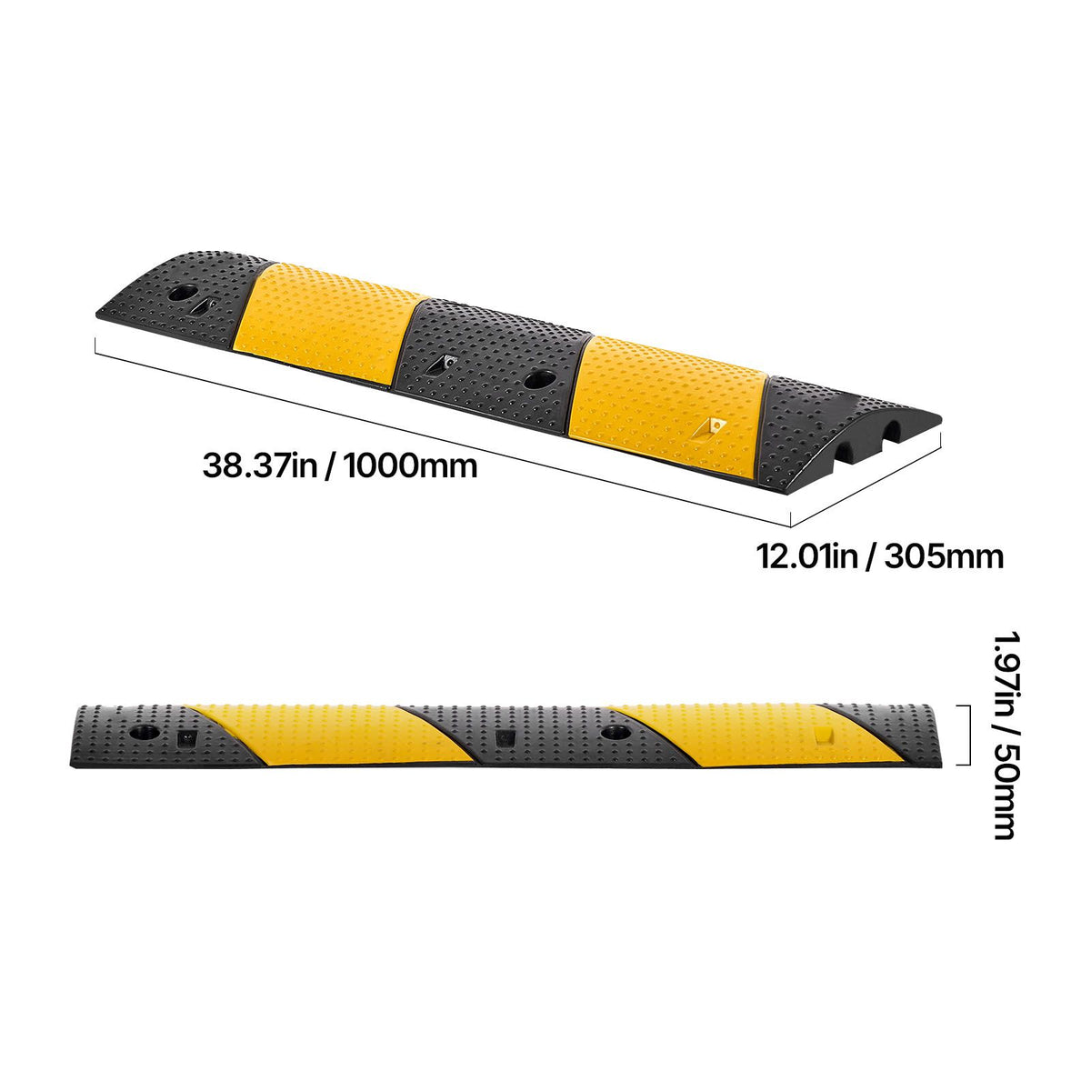 1000MM Rubber Speed Bump, 2 Pack, 2 Channel Heavy Duty Traffic Speed Hump, 9,979 kg/Axle Load Capacity, Cable Protector Ramp with Expansion Screws, for Asphalt Concrete Gravel Driveway and Road