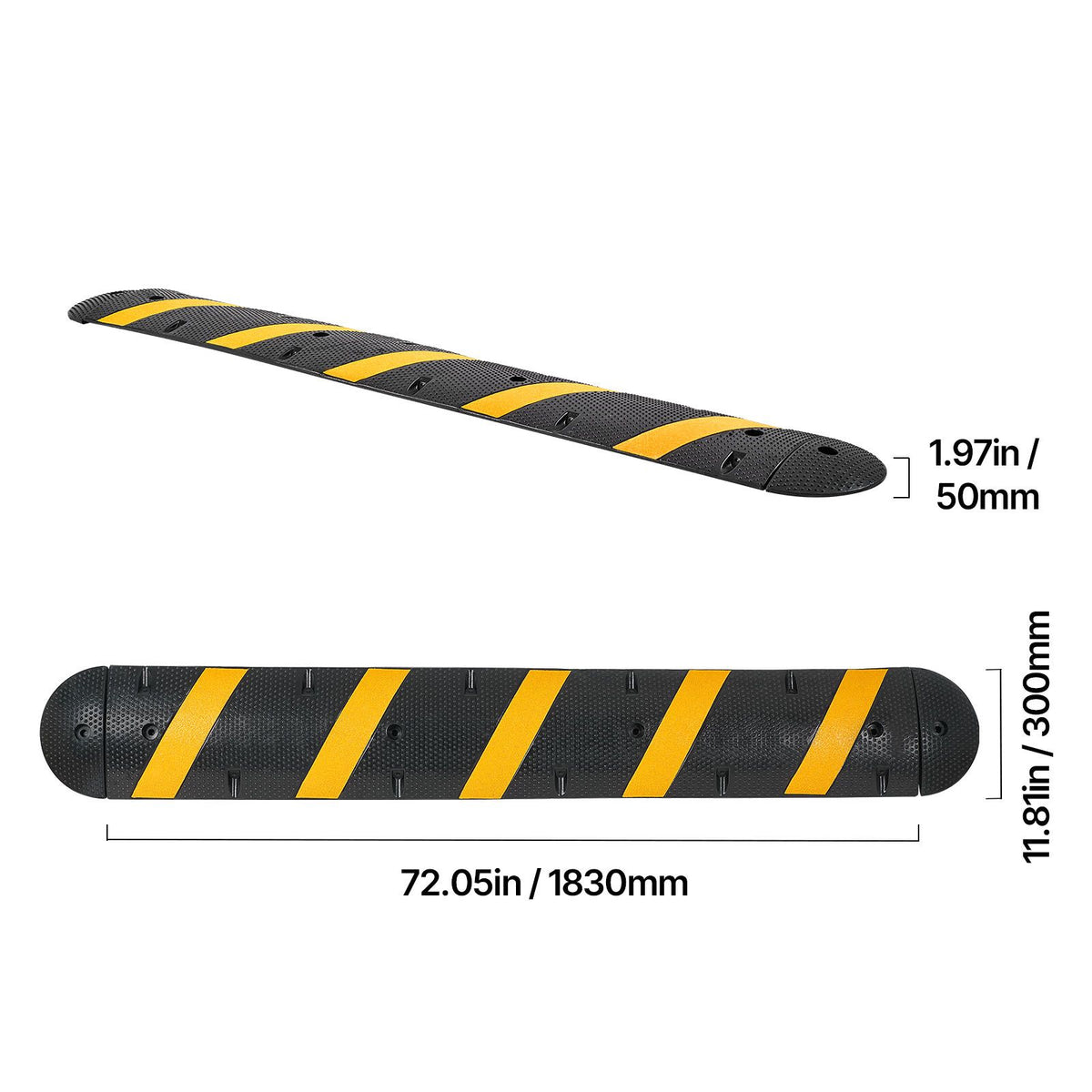 1830MM Rubber Speed Bump, 2 Channel, Heavy Duty Traffic Speed Hump, 9,979 kg/axle Load Capacity, Cable Protector Ramp with Expansion Screws, for Asphalt Concrete Gravel Driveway Road, 1 Pack