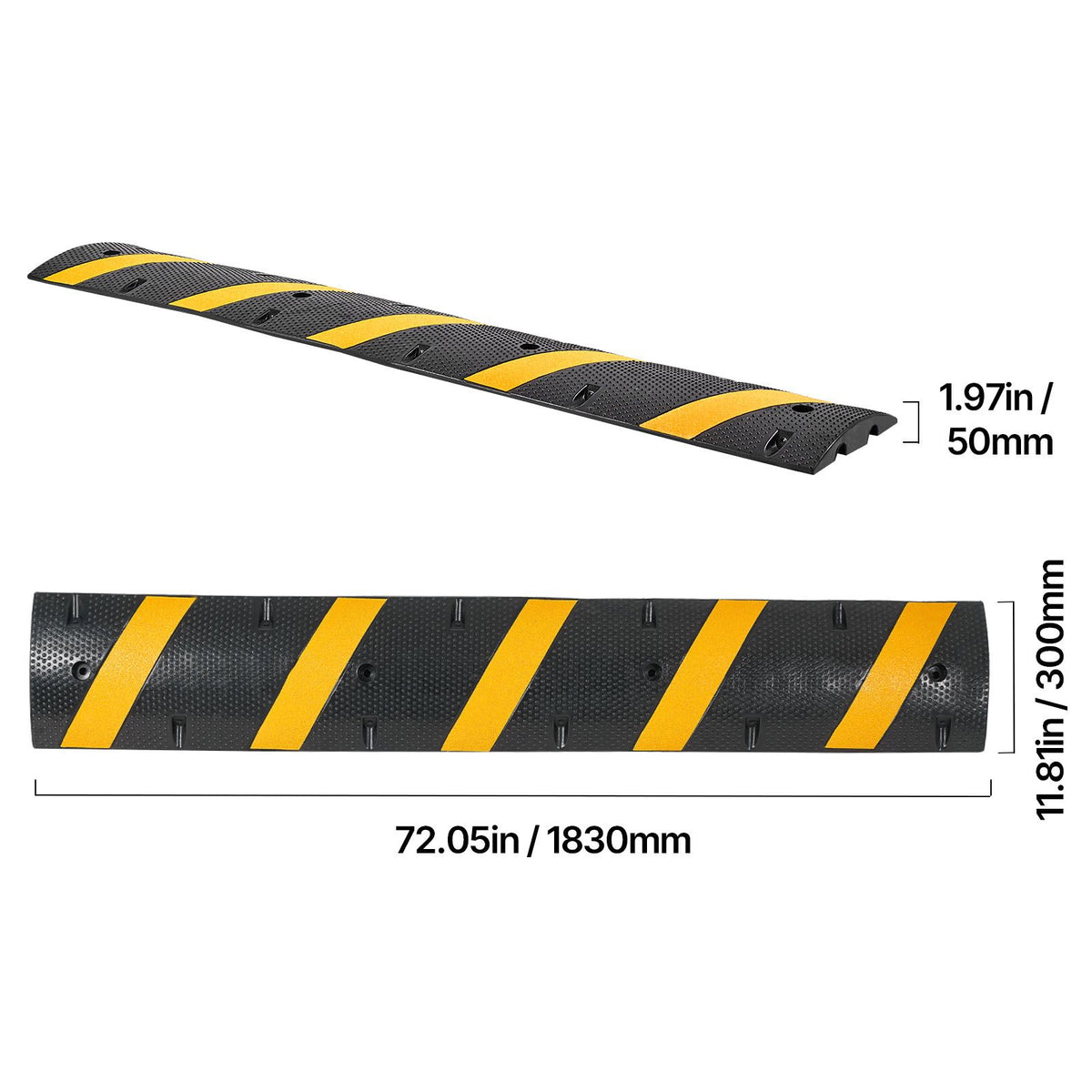 1830MM Rubber Speed Bump, 2 Pack, 2 Channel Heavy Duty Traffic Speed Hump, 9,979 kg/Axle Load Capacity, Cable Protector Ramp with Expansion Screws, for Asphalt Concrete Gravel Driveway Road