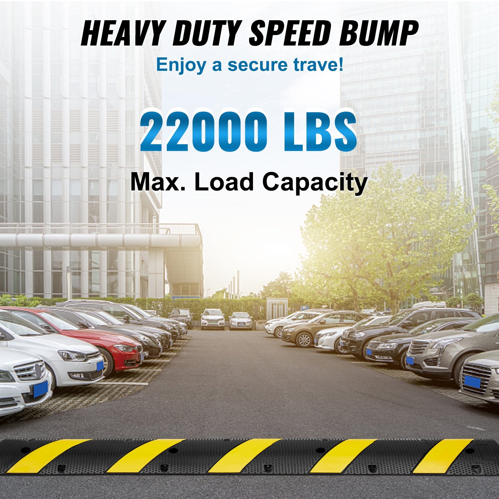 Automotive Decor: VEVOR 6 ft Rubber Speed Hump, 2 Channel, 10000 kg/axle Load Capacity Heavy Duty Traffic Speed Bump, with High Reflective Yellow Strip 4 Expansion Screws and 1 Drill, for Asphalt Concrete Gravel Roads