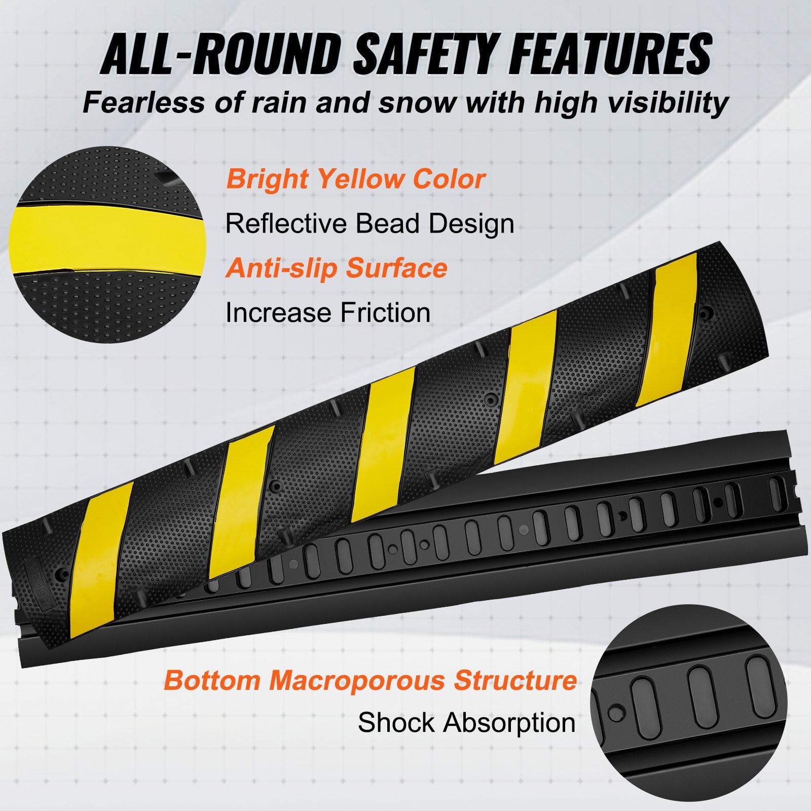 Automotive Decor: VEVOR 6 ft Rubber Speed Hump, 2 Channel, 10000 kg/axle Load Capacity Heavy Duty Traffic Speed Bump, with High Reflective Yellow Strip 4 Expansion Screws and 1 Drill, for Asphalt Concrete Gravel Roads