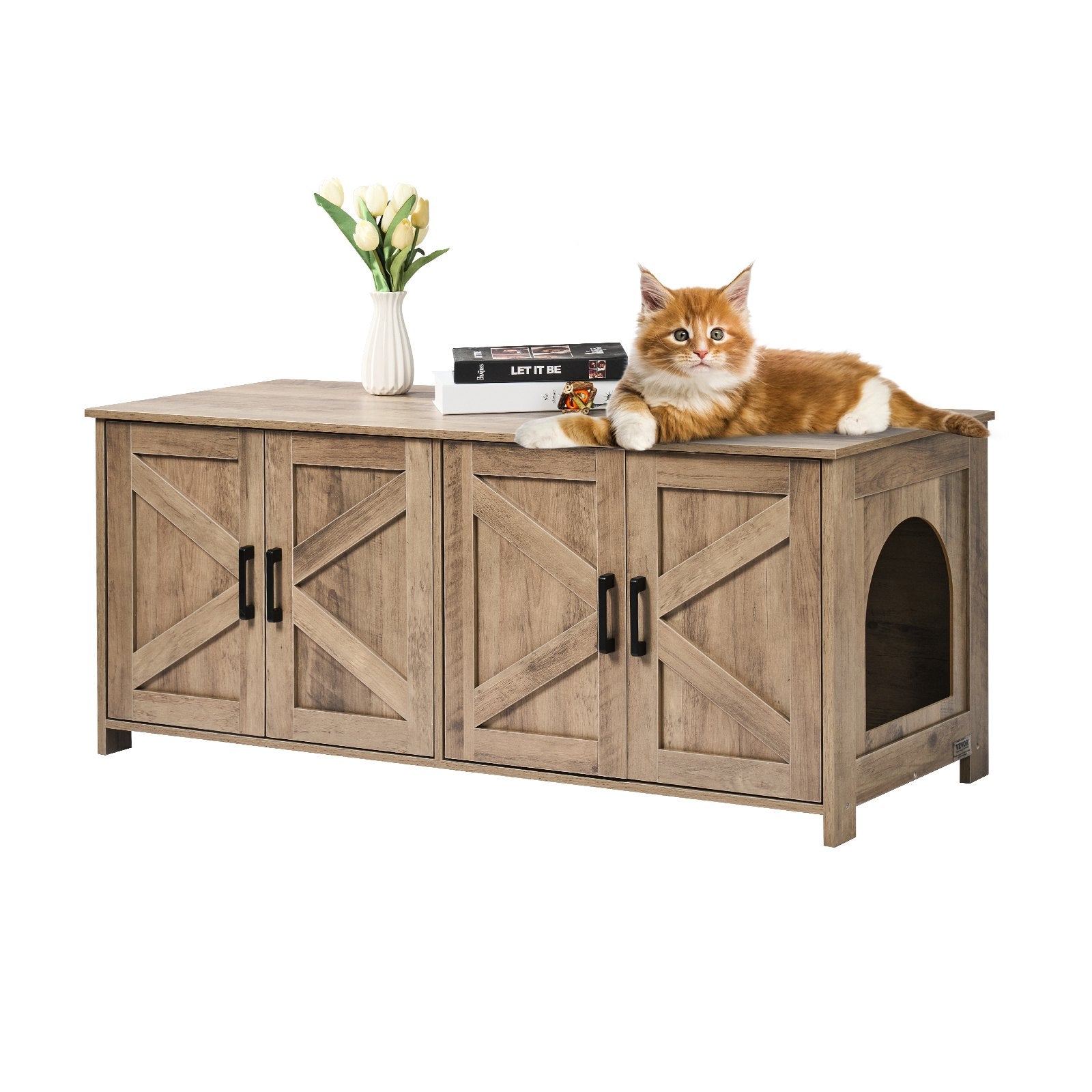 Cat Litter: VEVOR Cat Litter Box Enclosure Wooden Litter Box Furniture Hidden 2 Rooms Greige