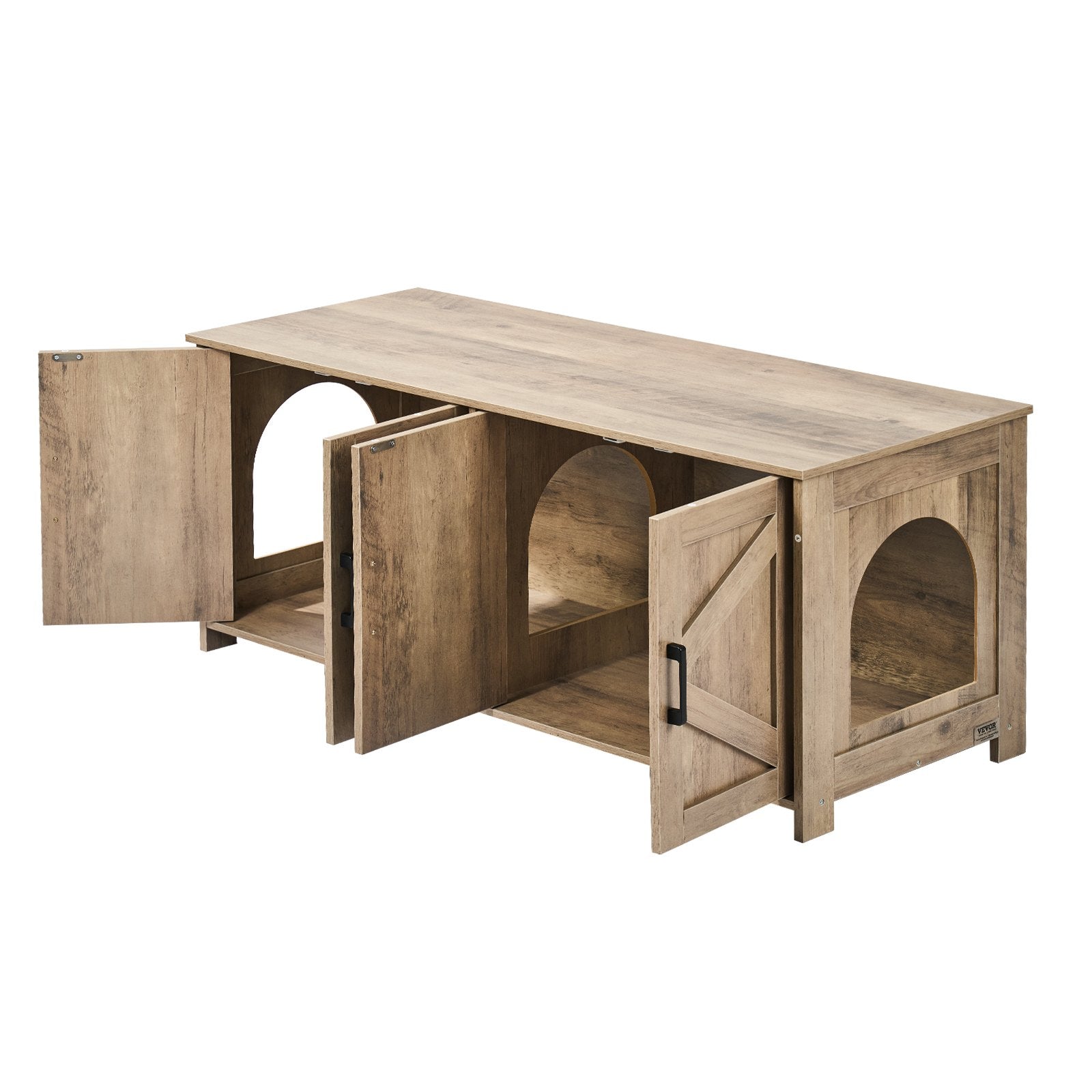 Cat Litter: VEVOR Cat Litter Box Enclosure Wooden Litter Box Furniture Hidden 2 Rooms Greige