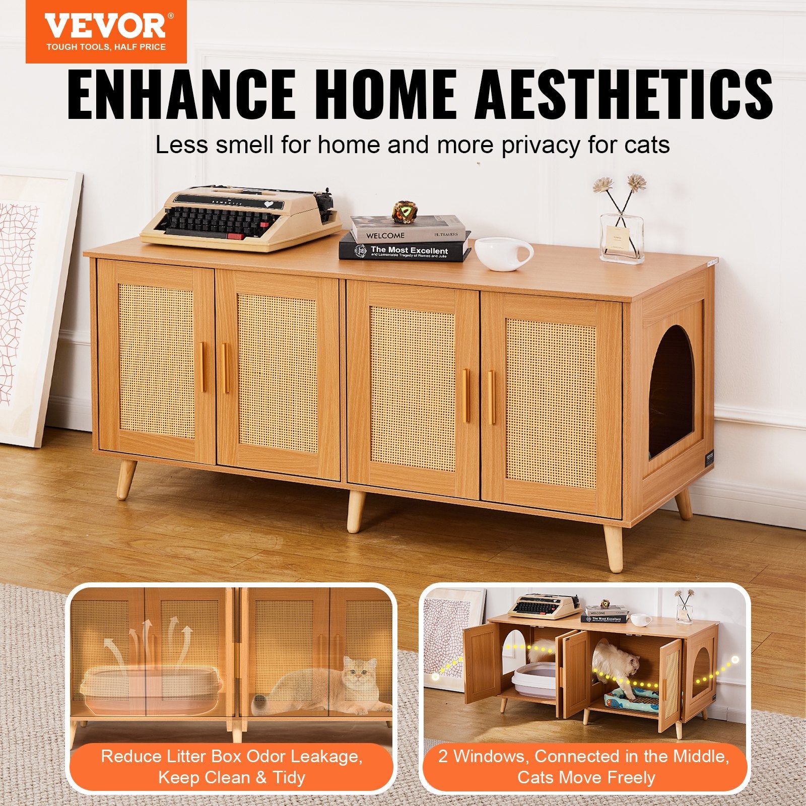 Cat Litter: VEVOR Cat Litter Box Enclosure Wooden Litter Box Furniture Hidden for 2 Cats