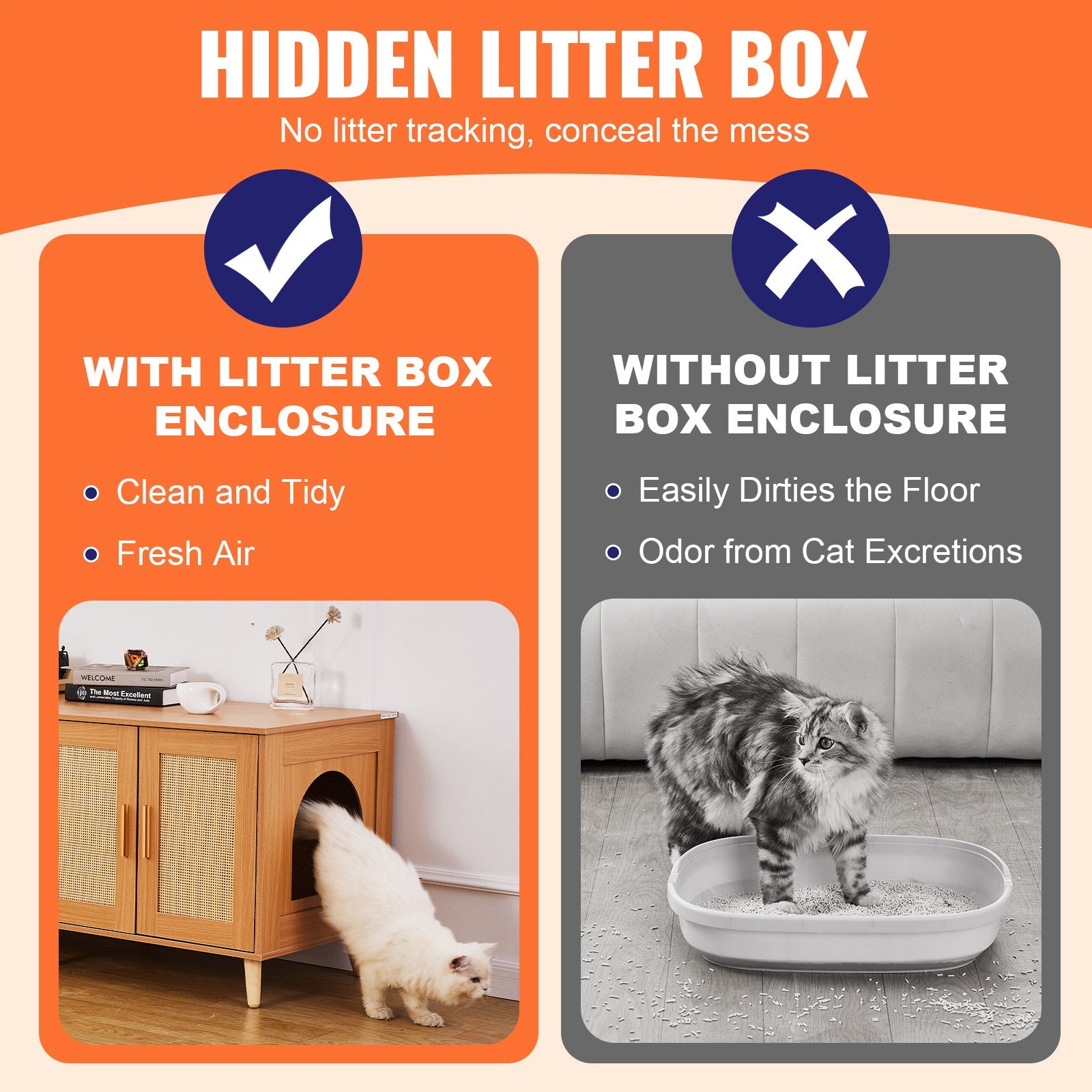Cat Litter: VEVOR Cat Litter Box Enclosure Wooden Litter Box Furniture Hidden for 2 Cats