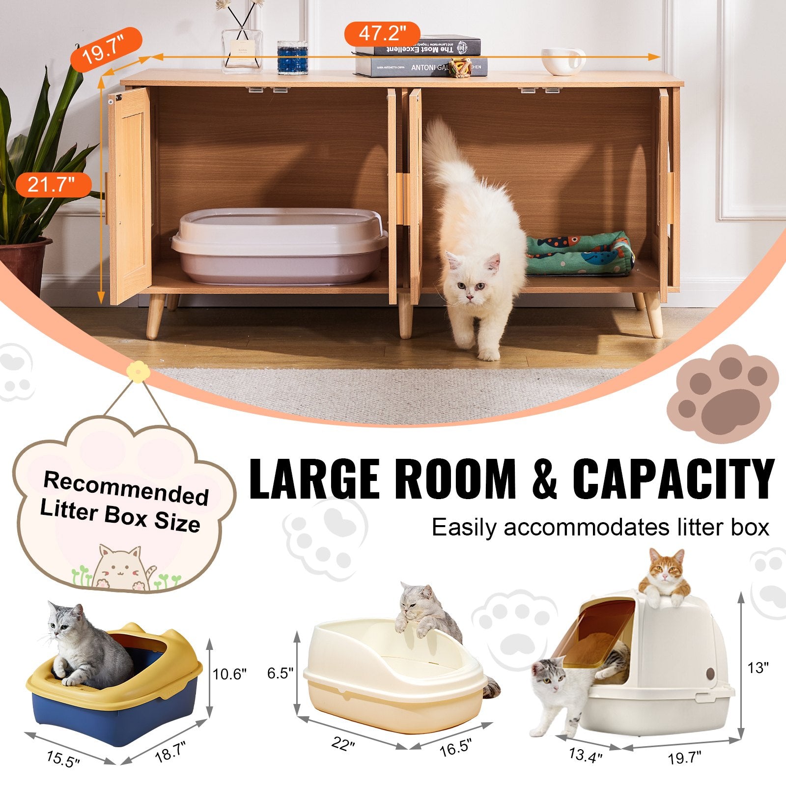 Cat Litter: VEVOR Cat Litter Box Enclosure Wooden Litter Box Furniture Hidden for 2 Cats