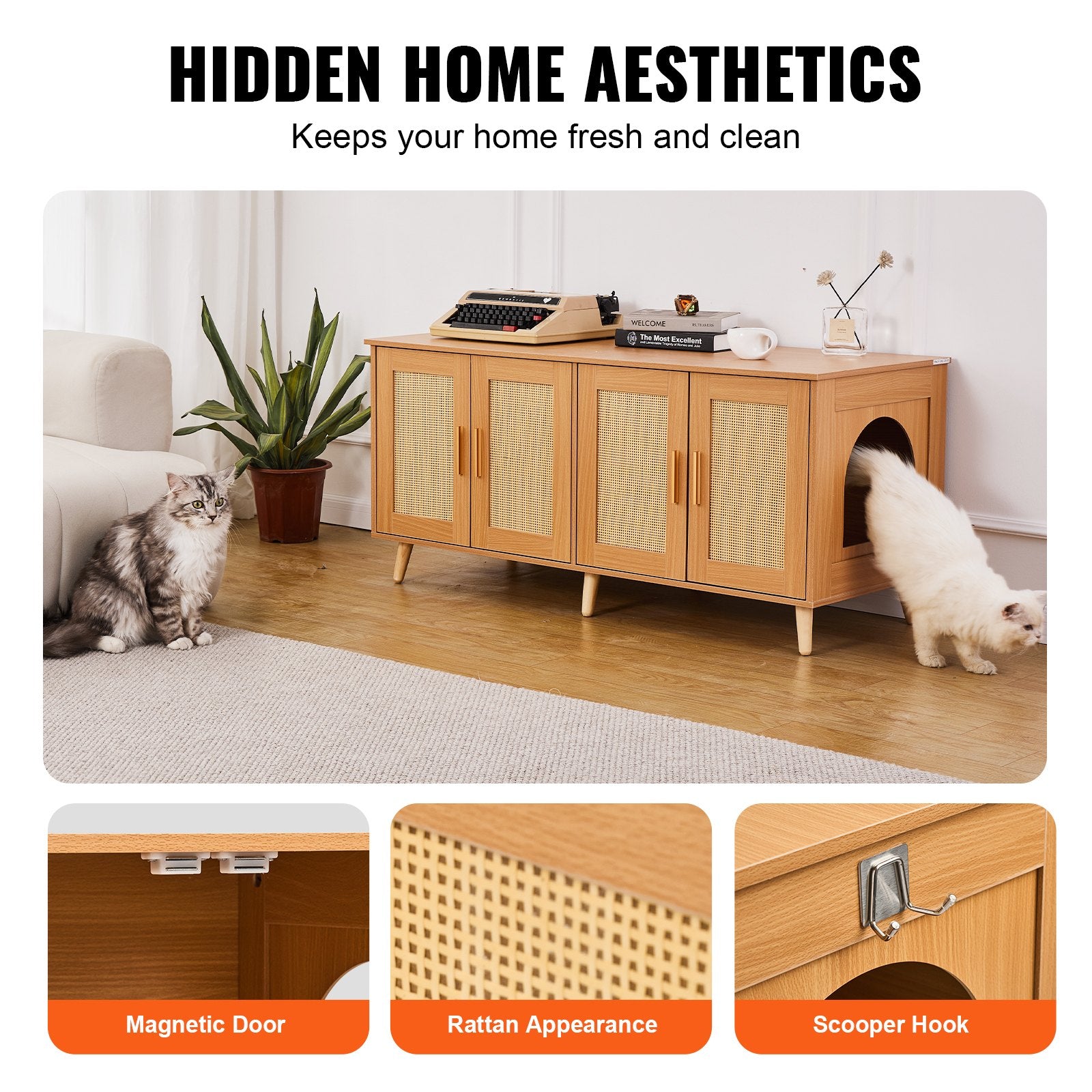 Cat Litter: VEVOR Cat Litter Box Enclosure Wooden Litter Box Furniture Hidden for 2 Cats
