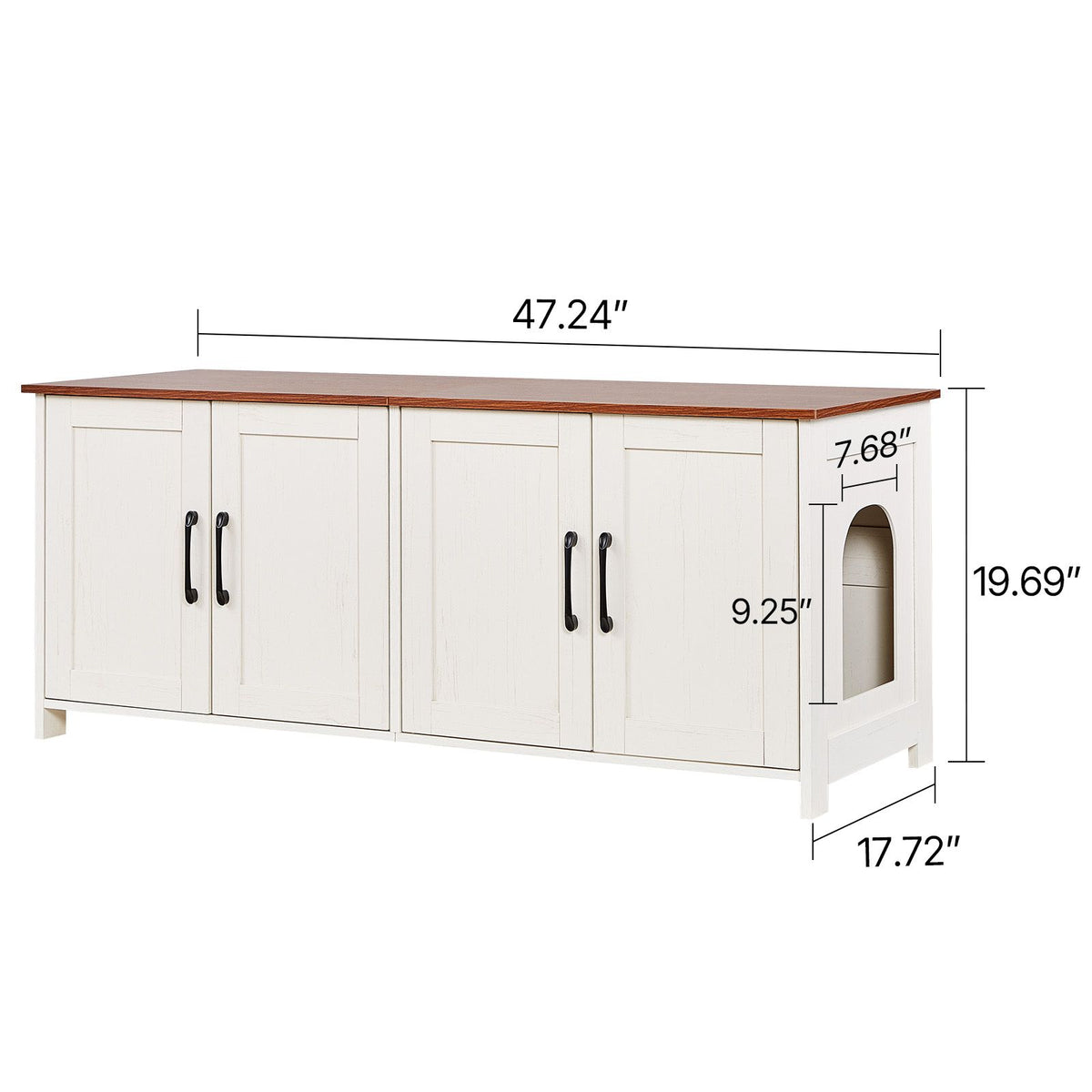 Cat Litter Box Enclosure for Multi Cats, 120 cm Hidden Litter Box Cabinet with 4 Doors & 2 Entries, Indoor Cat Washroom, Wooden Kitty House Furniture, Fit Most Litterboxes, Brown & White