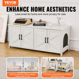 Cat Litter: VEVOR Cat Litter Box Enclosure Wooden Litter Box Furniture Hidden 2 Rooms White