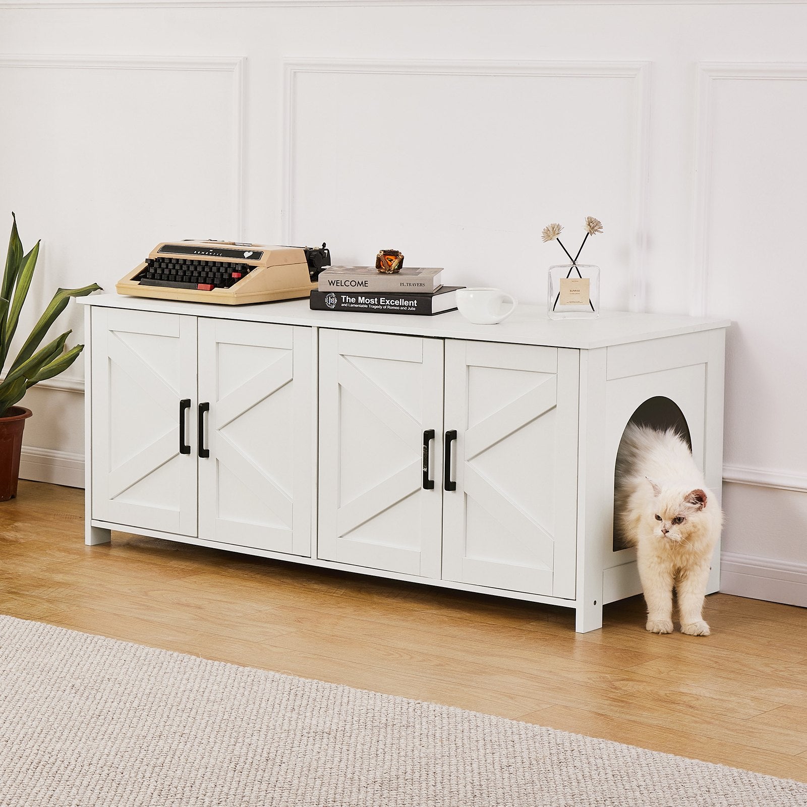 Cat Litter: VEVOR Cat Litter Box Enclosure Wooden Litter Box Furniture Hidden 2 Rooms White