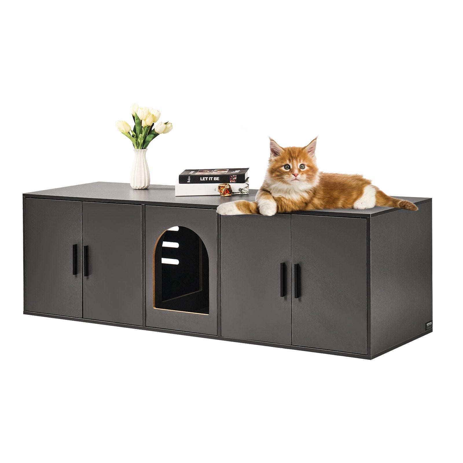 Cat Litter: VEVOR Cat Litter Box Enclosure Wooden Litter Box Furniture Hidden 57.9" Black