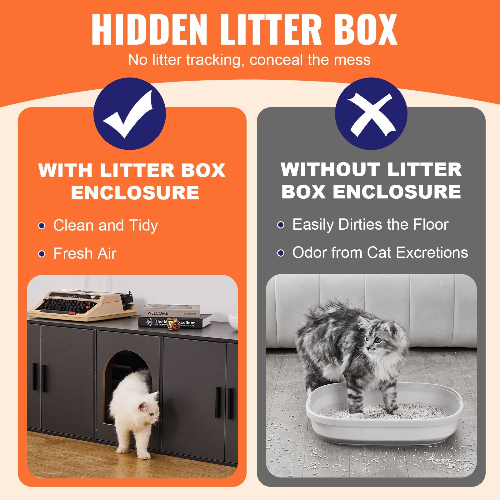 Cat Litter: VEVOR Cat Litter Box Enclosure Wooden Litter Box Furniture Hidden 57.9" Black
