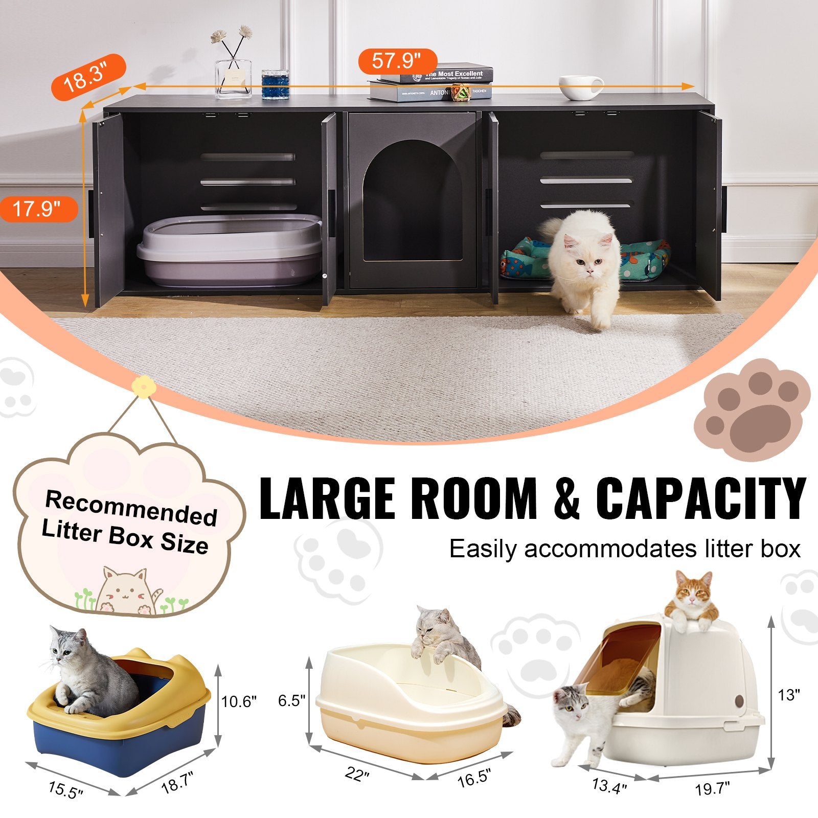 Cat Litter: VEVOR Cat Litter Box Enclosure Wooden Litter Box Furniture Hidden 57.9" Black