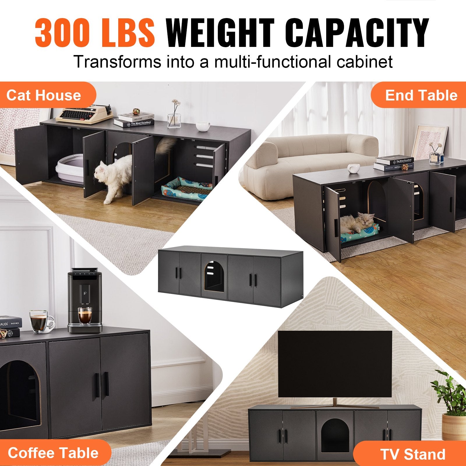 Cat Litter: VEVOR Cat Litter Box Enclosure Wooden Litter Box Furniture Hidden 57.9" Black