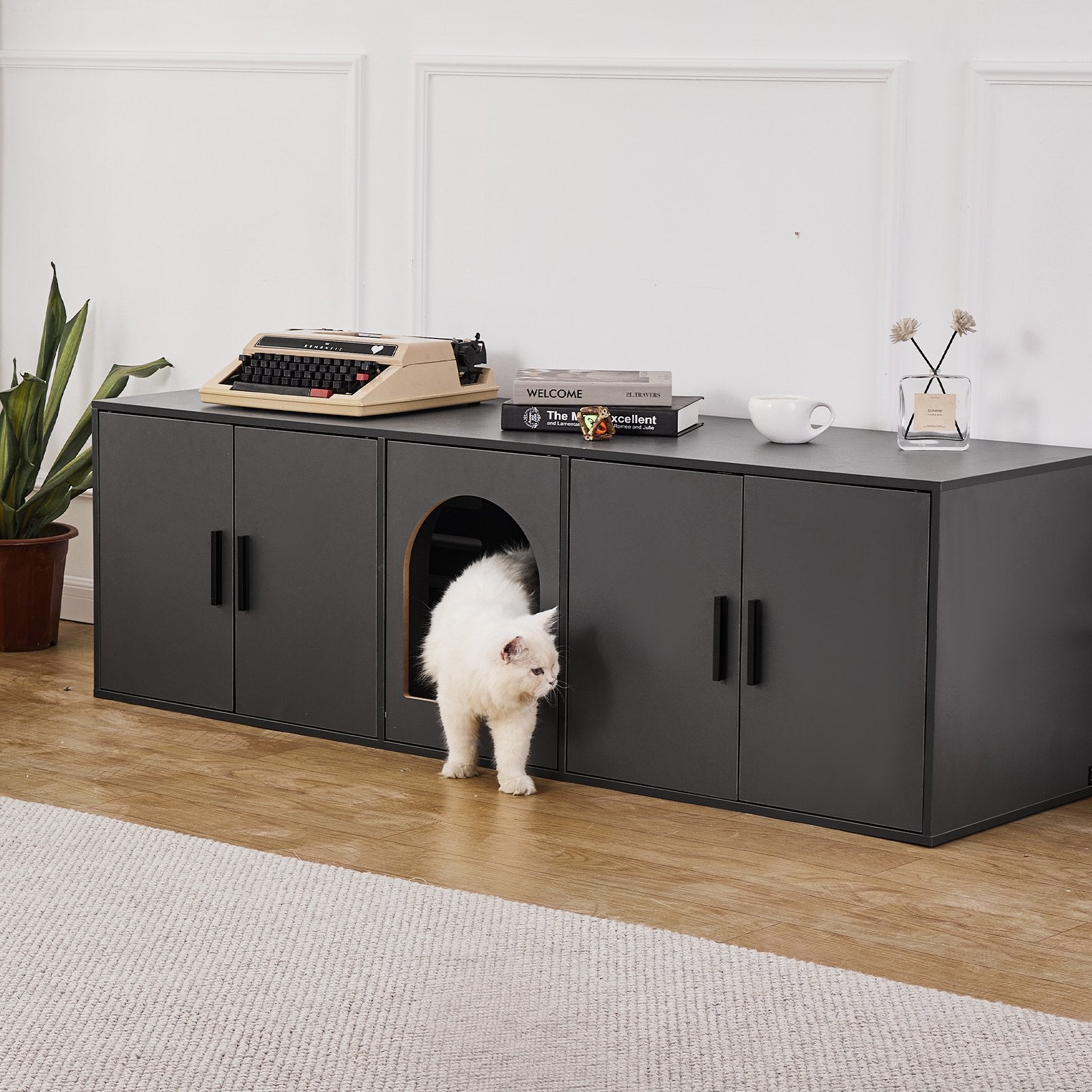 Cat Litter: VEVOR Cat Litter Box Enclosure Wooden Litter Box Furniture Hidden 57.9" Black