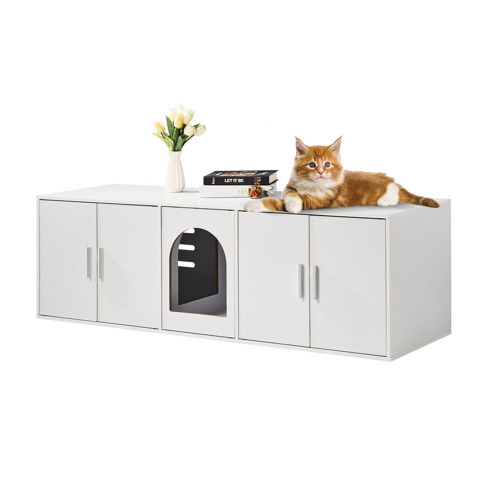 Cat Litter: VEVOR Cat Litter Box Enclosure Wooden Litter Box Furniture Hidden 57.9" White