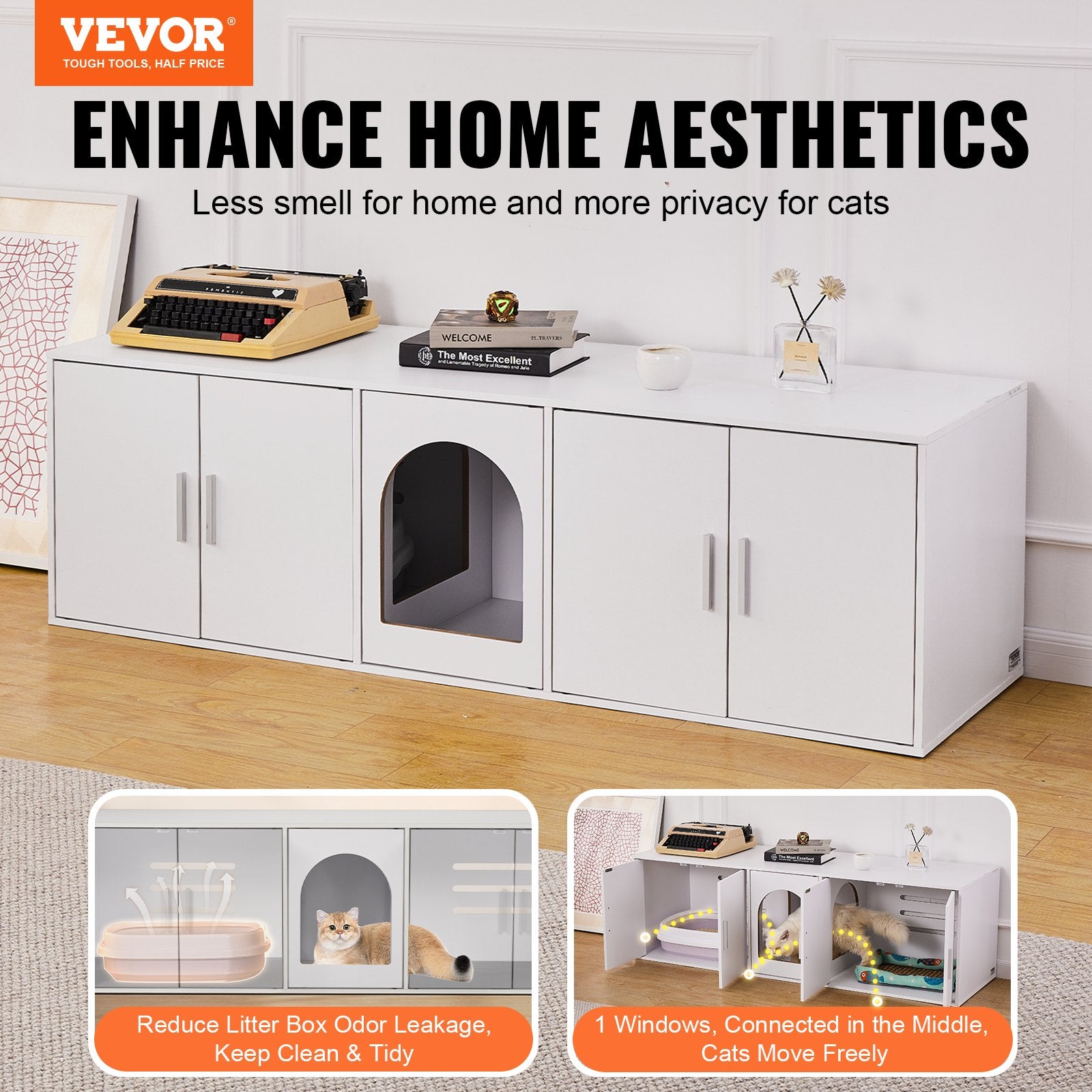 Cat Litter: VEVOR Cat Litter Box Enclosure Wooden Litter Box Furniture Hidden 57.9" White