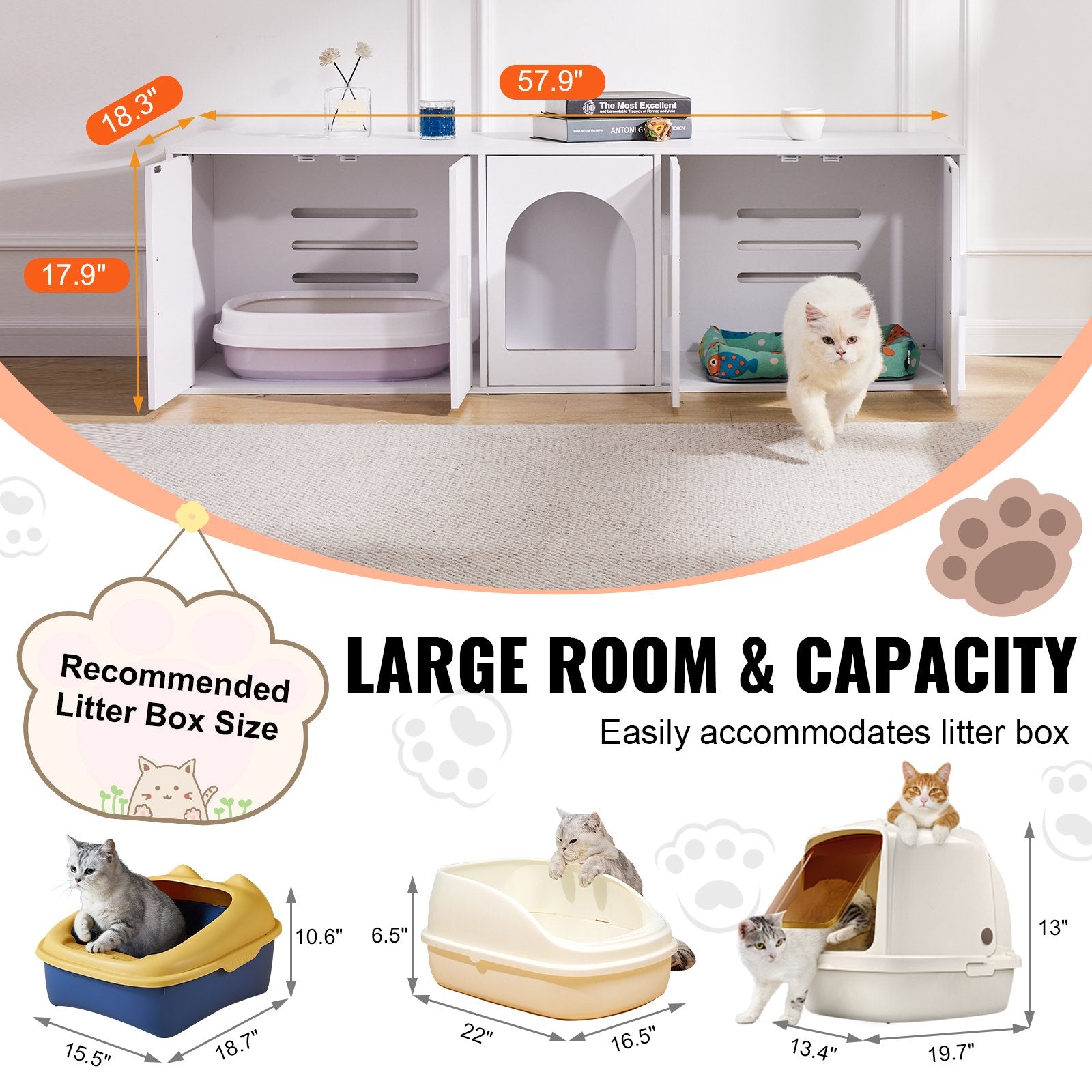 Cat Litter: VEVOR Cat Litter Box Enclosure Wooden Litter Box Furniture Hidden 57.9" White