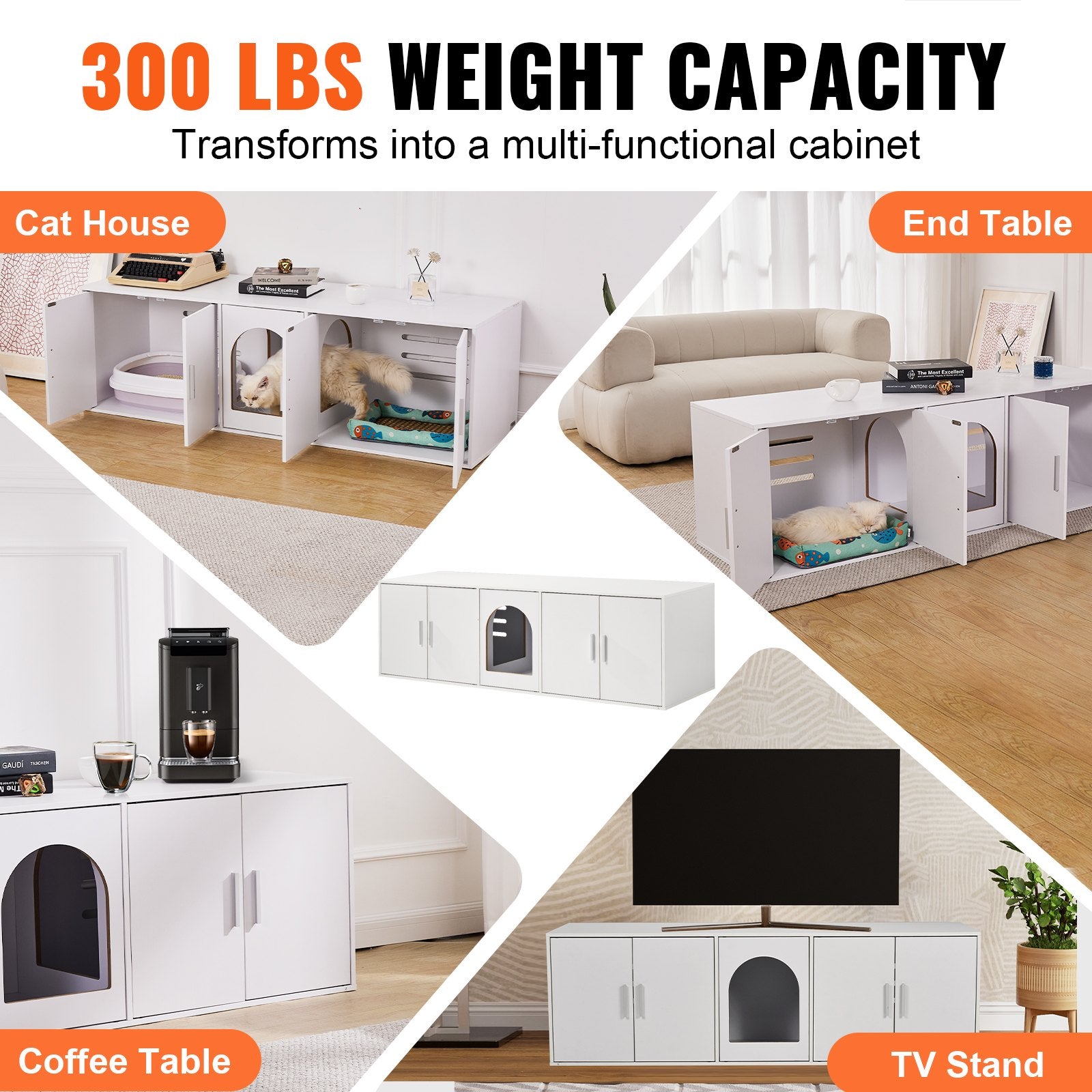 Cat Litter: VEVOR Cat Litter Box Enclosure Wooden Litter Box Furniture Hidden 57.9" White