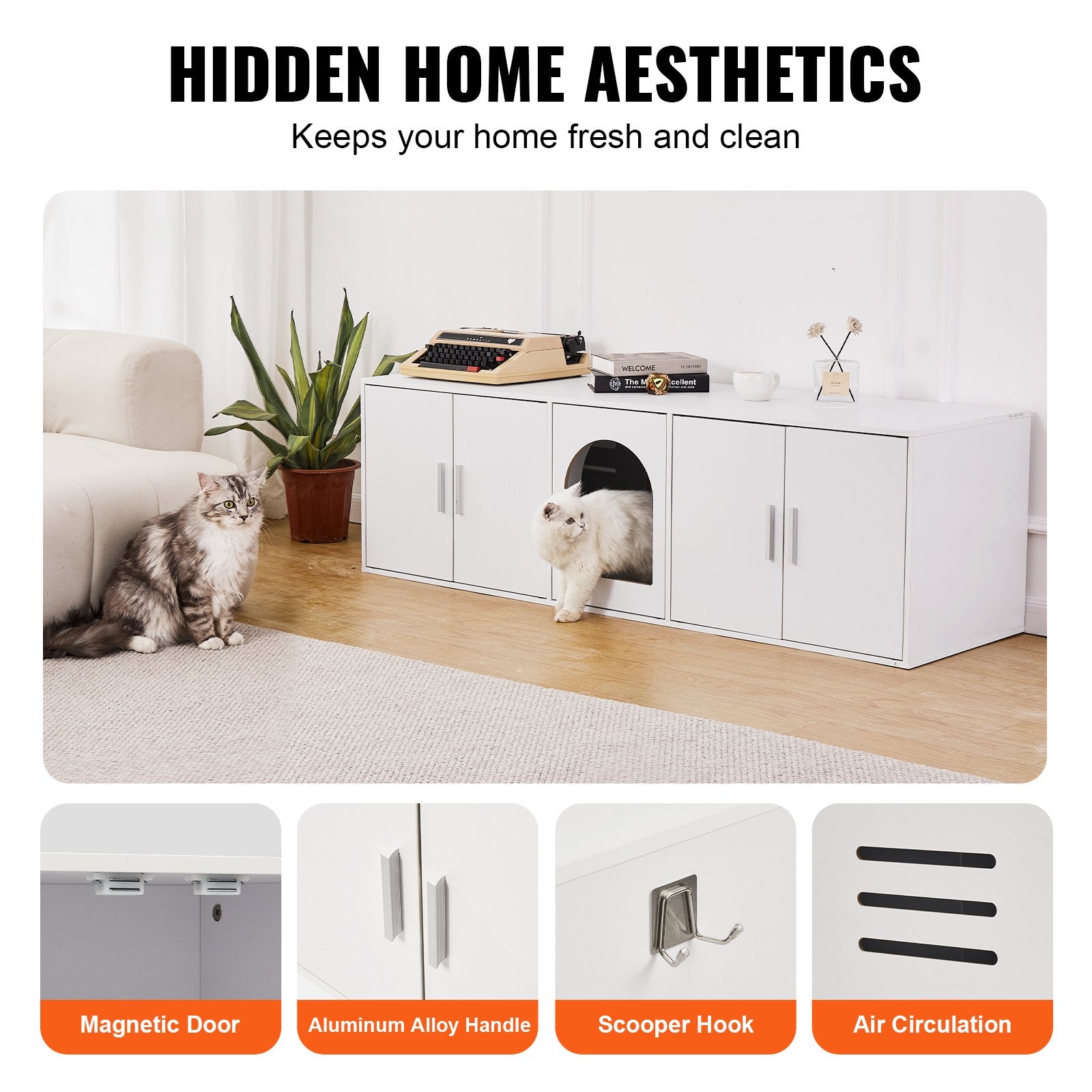 Cat Litter: VEVOR Cat Litter Box Enclosure Wooden Litter Box Furniture Hidden 57.9" White