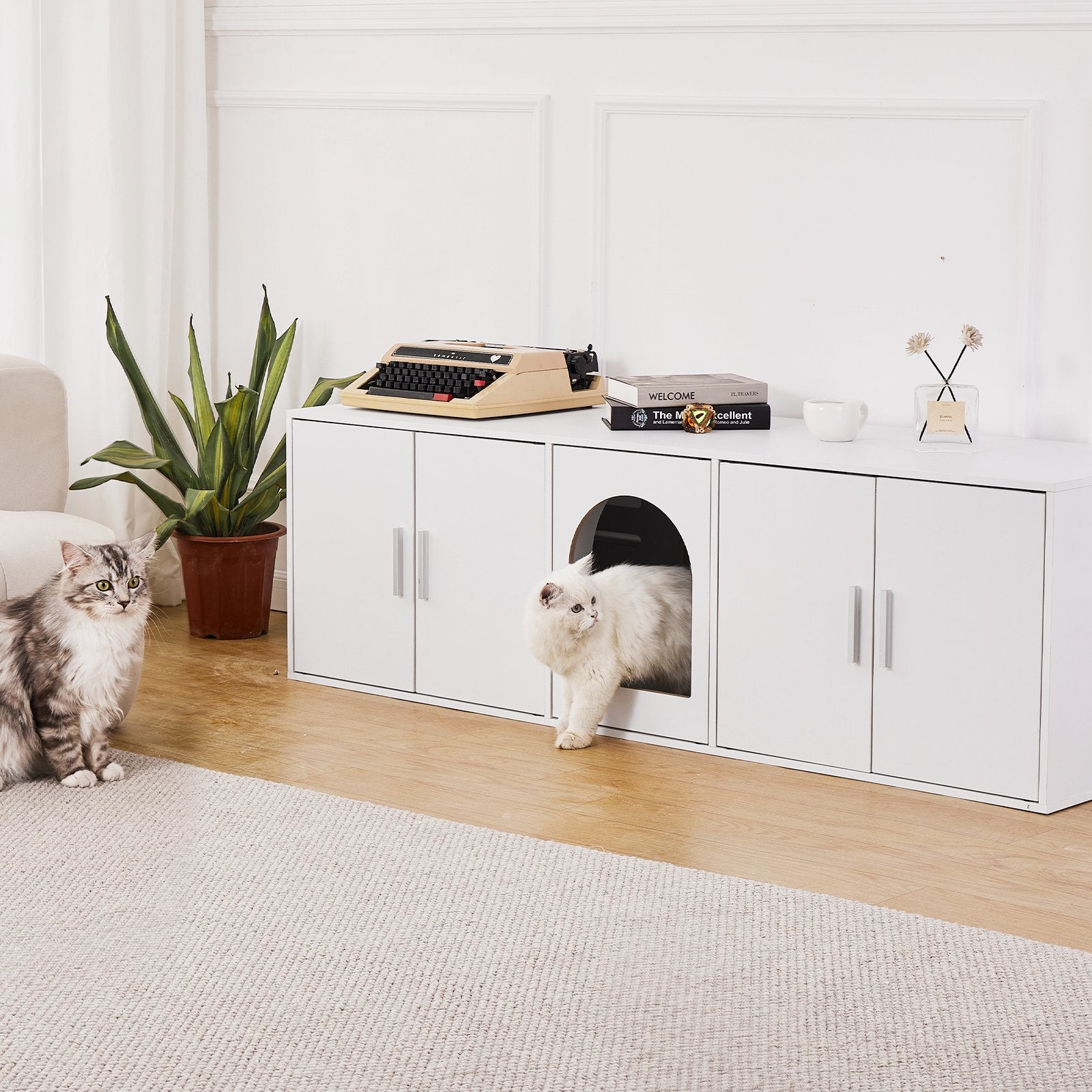 Cat Litter: VEVOR Cat Litter Box Enclosure Wooden Litter Box Furniture Hidden 57.9" White