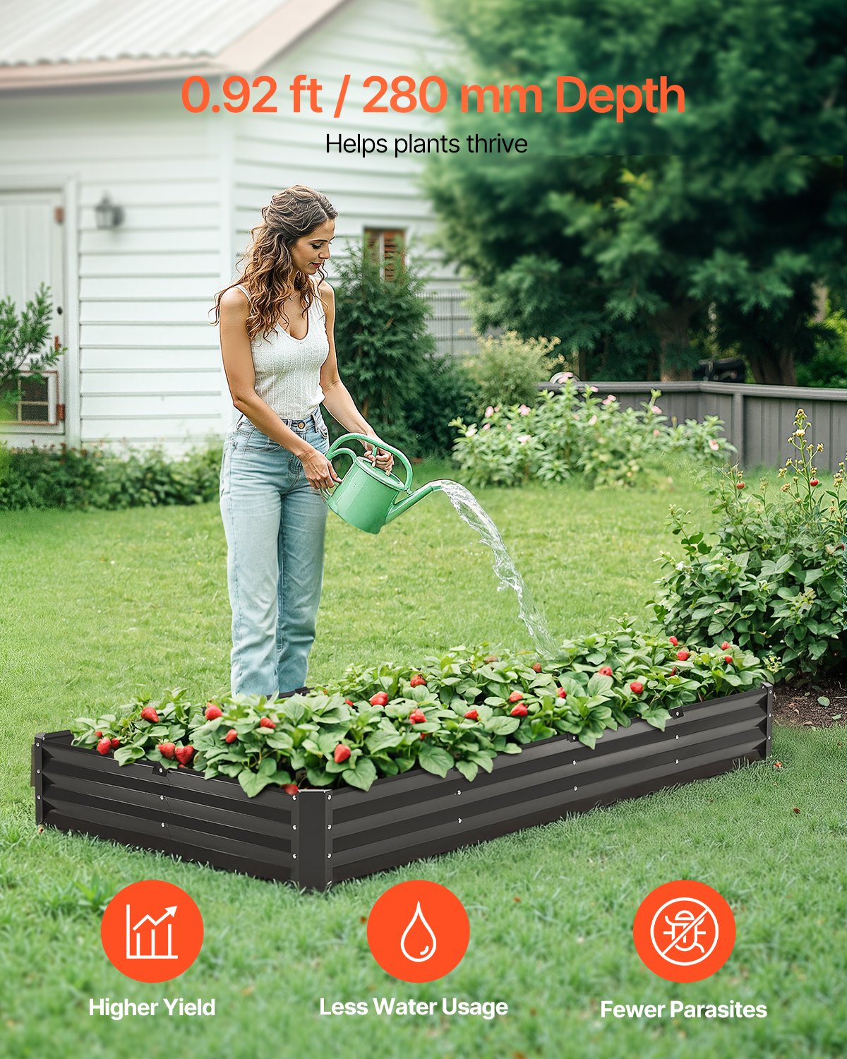 Garden Ornaments: VEVOR Metal Raised Garden Bed, 8 x 4 x 1 ft Outdoor Galvanized Planter Box, with Open Bottom, Large Planter Raised Bed for Gardening Vegetables, Flowers, Herbs, and Succulent Plants, Dark Gray