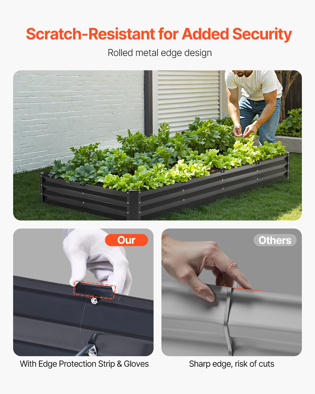 Garden Ornaments: VEVOR Metal Raised Garden Bed, 8 x 4 x 1 ft Outdoor Galvanized Planter Box, with Open Bottom, Large Planter Raised Bed for Gardening Vegetables, Flowers, Herbs, and Succulent Plants, Dark Gray