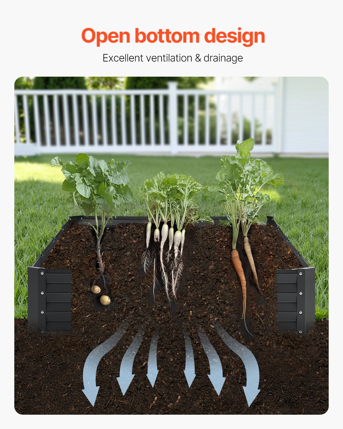 Garden Ornaments: VEVOR Metal Raised Garden Bed, 8 x 4 x 1 ft Outdoor Galvanized Planter Box, with Open Bottom, Large Planter Raised Bed for Gardening Vegetables, Flowers, Herbs, and Succulent Plants, Dark Gray