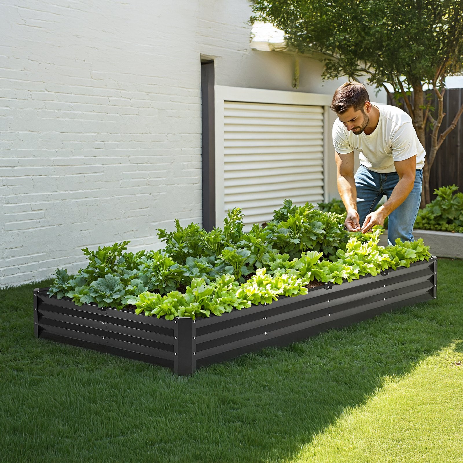 Garden Ornaments: VEVOR Metal Raised Garden Bed, 8 x 4 x 1 ft Outdoor Galvanized Planter Box, with Open Bottom, Large Planter Raised Bed for Gardening Vegetables, Flowers, Herbs, and Succulent Plants, Dark Gray