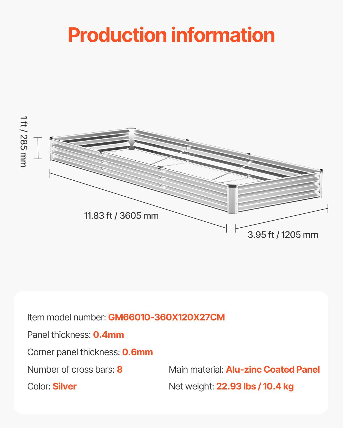 Garden Ornaments: VEVOR Metal Raised Garden Bed, 12 x 4 x 1 ft Outdoor Galvanized Planter Box, with Open Bottom, Large Planter Raised Bed for Gardening Vegetables, Flowers, Herbs, and Succulent Plants, Silver