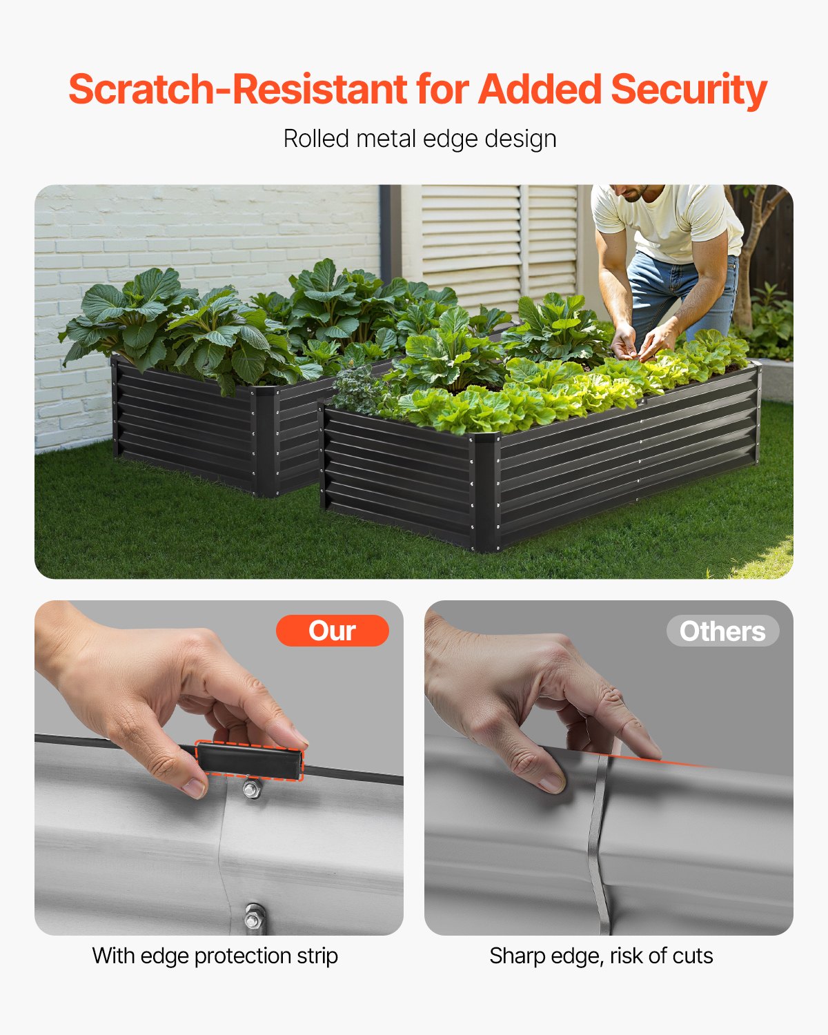 Metal Raised Garden Bed, 6 x 3 x 1.5 ft Outdoor Galvanized Planter Box, with Open Bottom, Large Planter Raised Bed for Gardening Vegetables, Flowers, Herbs, and Succulent Plants, Dark Gray