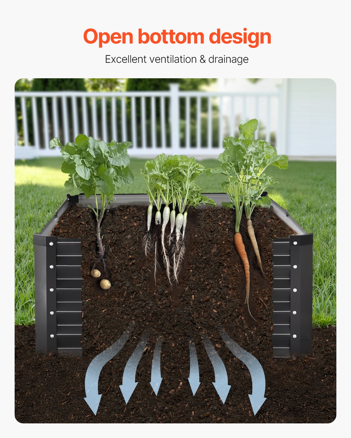Metal Raised Garden Bed, 6 x 3 x 1.5 ft Outdoor Galvanized Planter Box, with Open Bottom, Large Planter Raised Bed for Gardening Vegetables, Flowers, Herbs, and Succulent Plants, Dark Gray
