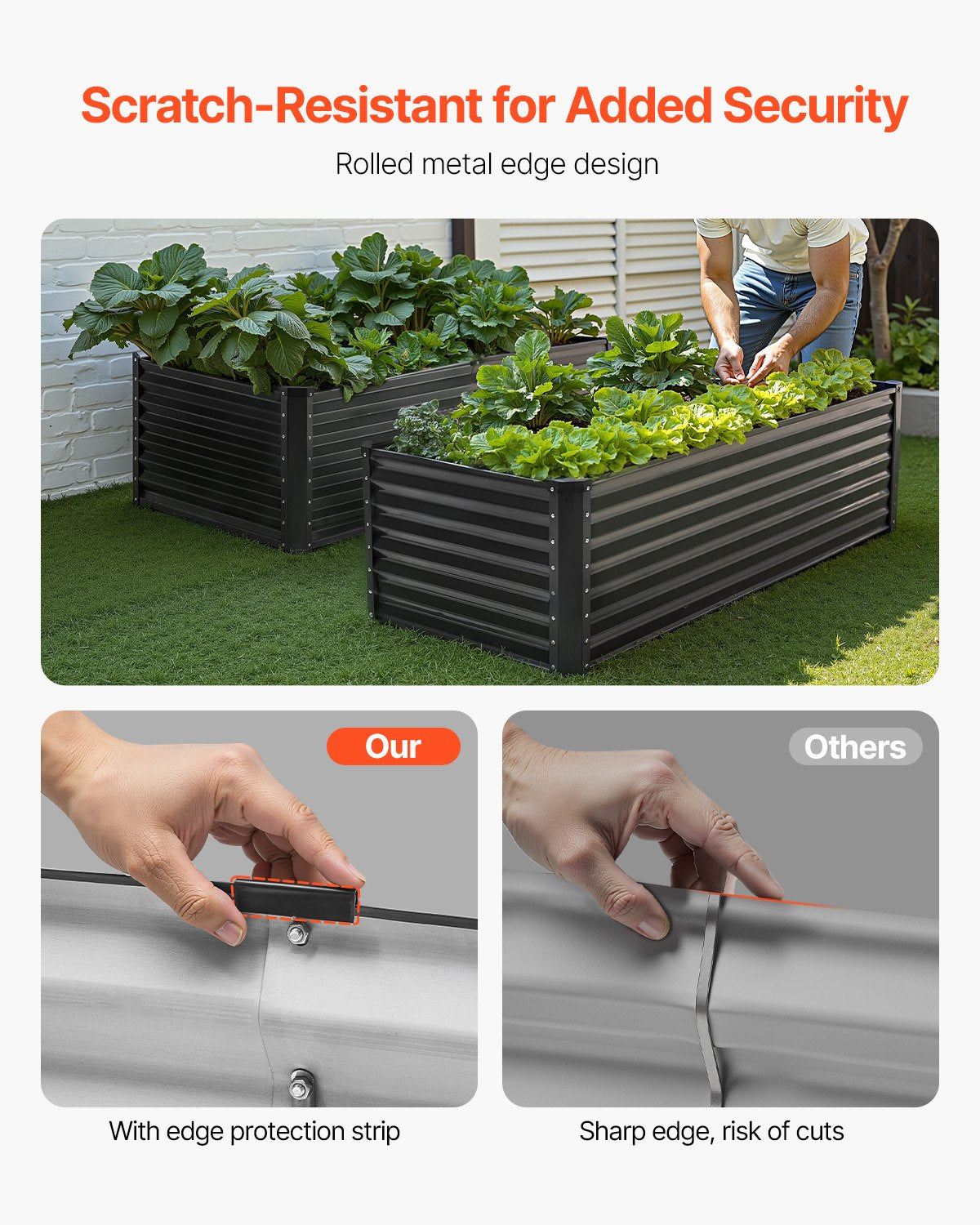Garden Ornaments: VEVOR Metal Raised Garden Bed, 6 x 3 x 2 ft Outdoor Galvanized Planter Box, with Open Bottom, Large Planter Raised Bed for Gardening Vegetables, Flowers, Herbs, and Succulent Plants, Dark Gray
