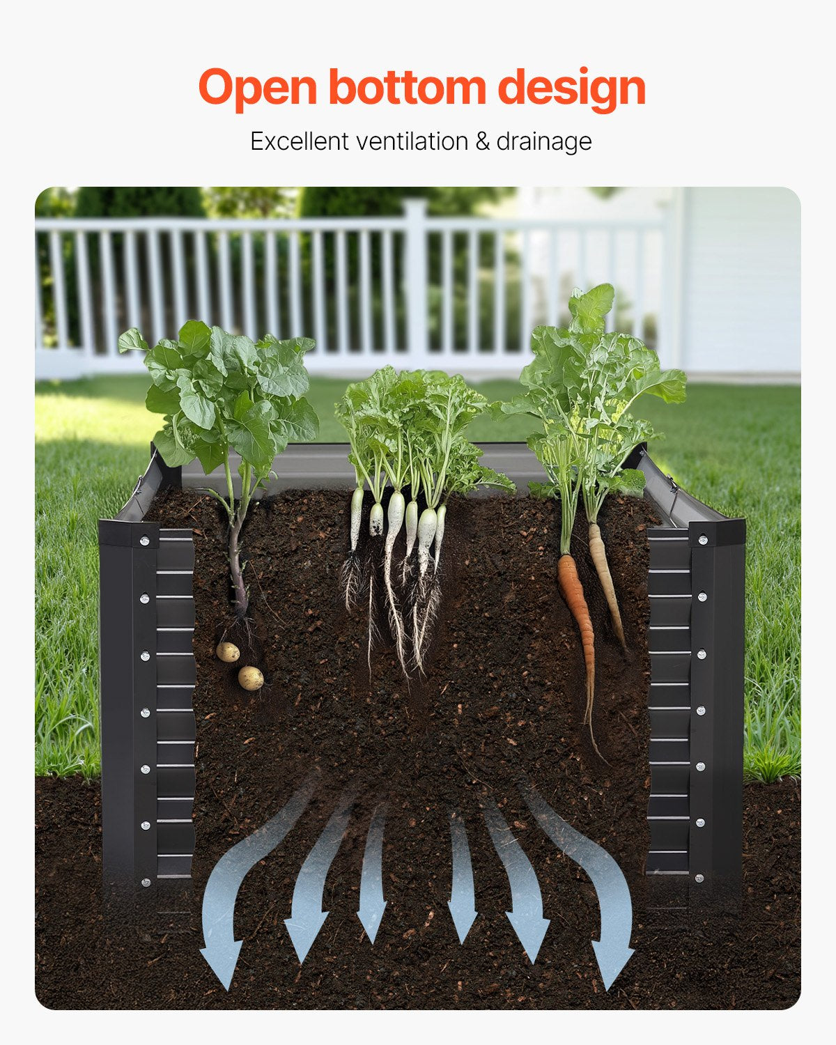 Garden Ornaments: VEVOR Metal Raised Garden Bed, 6 x 3 x 2 ft Outdoor Galvanized Planter Box, with Open Bottom, Large Planter Raised Bed for Gardening Vegetables, Flowers, Herbs, and Succulent Plants, Dark Gray