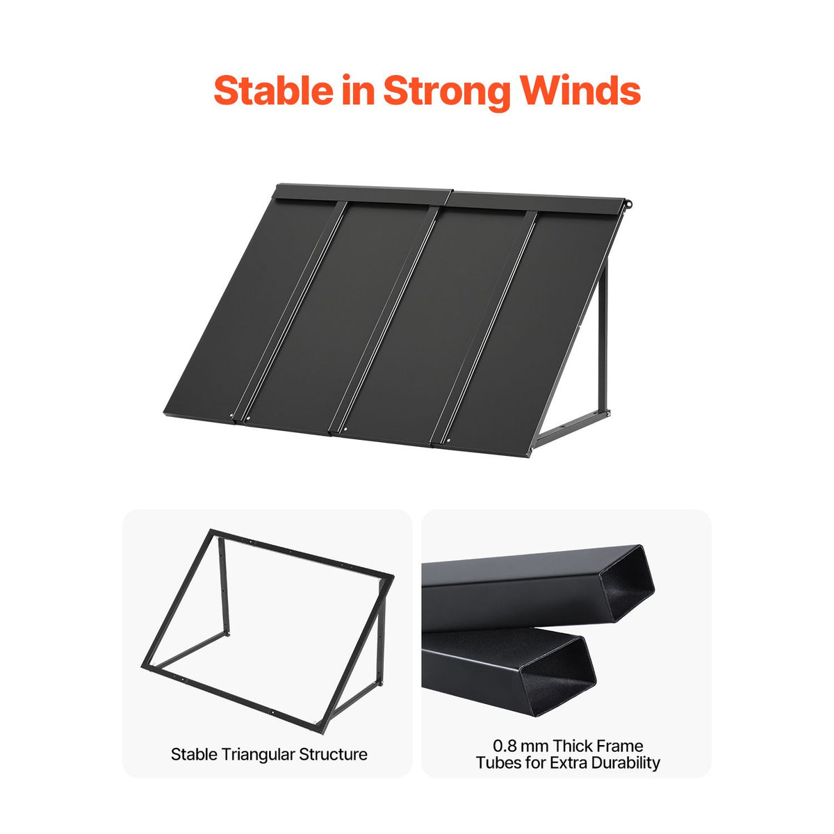 Fixed Metal Awning 1125 × 610 mm, Window Awning Door Canopy, Stable Triangle Steel Frame Awnings for Doors Exterior Rain, and Snow Sunlight Protection for Door Entrance, Windows, Porches, Balconies