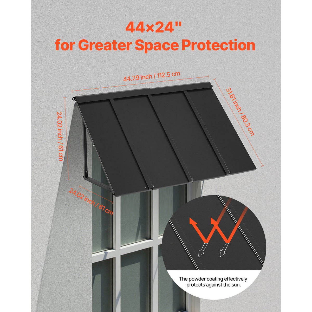 Fixed Metal Awning 1125 × 610 mm, Window Awning Door Canopy, Stable Triangle Steel Frame Awnings for Doors Exterior Rain, and Snow Sunlight Protection for Door Entrance, Windows, Porches, Balconies