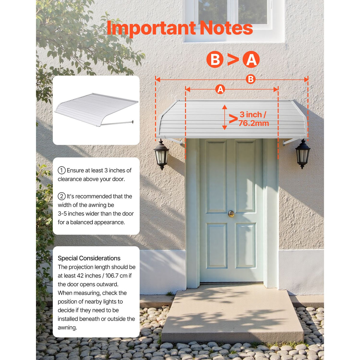 Aluminum Awning 1219 × 1066 mm, Durable Window Awning Door Canopy, Lightweight and Stable Aluminum Exterior Awnings Rain Snow Sunlight Protection for Door Entrance Windows Patio Porch