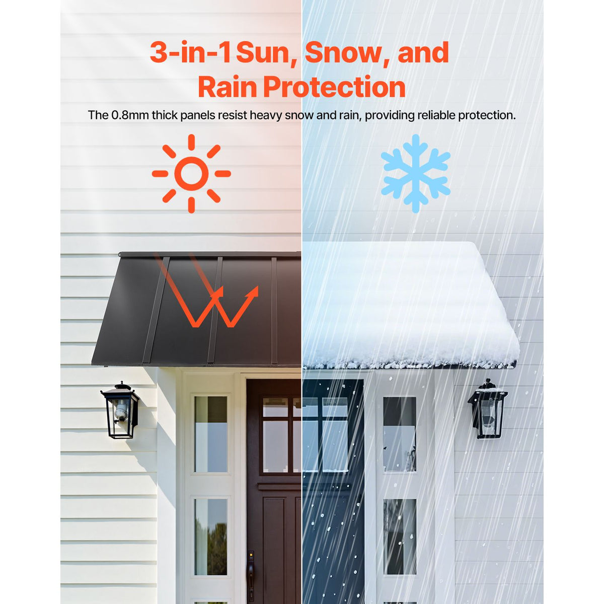 Fixed Metal Awning 2032 × 910 mm, Window Awning Door Canopy, Stable Triangle Steel Frame Exterior Awnings Rain, and Snow Sunlight Protection for Door Entrance, Windows, Porches, Balconies