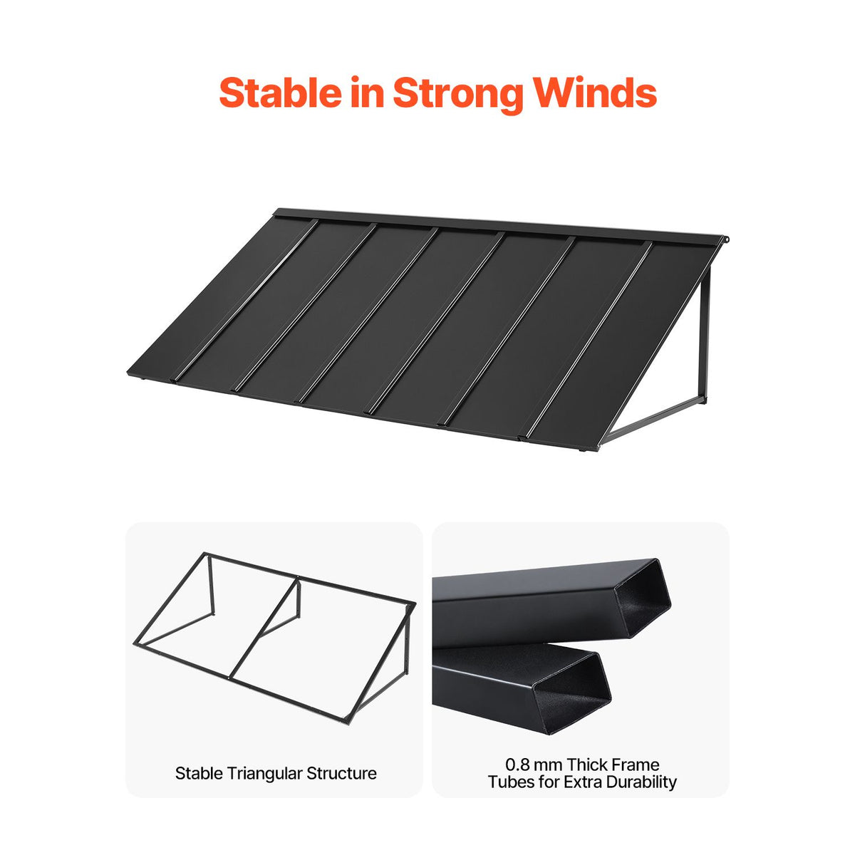Fixed Metal Awning 2032 × 910 mm, Window Awning Door Canopy, Stable Triangle Steel Frame Exterior Awnings Rain, and Snow Sunlight Protection for Door Entrance, Windows, Porches, Balconies
