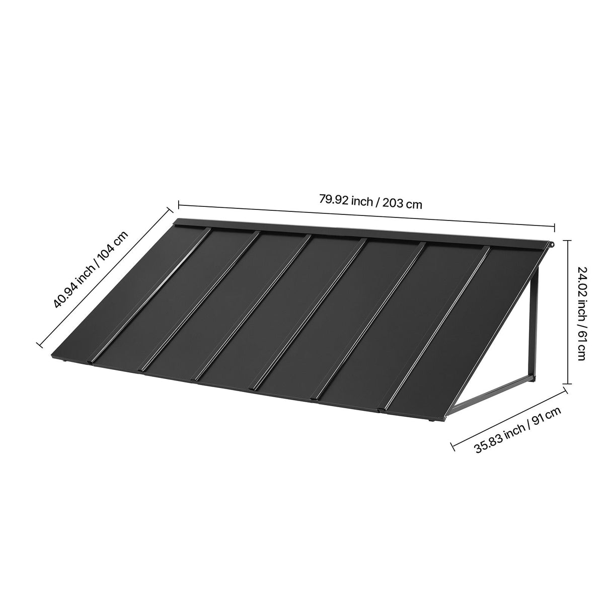 Fixed Metal Awning 2032 × 910 mm, Window Awning Door Canopy, Stable Triangle Steel Frame Exterior Awnings Rain, and Snow Sunlight Protection for Door Entrance, Windows, Porches, Balconies