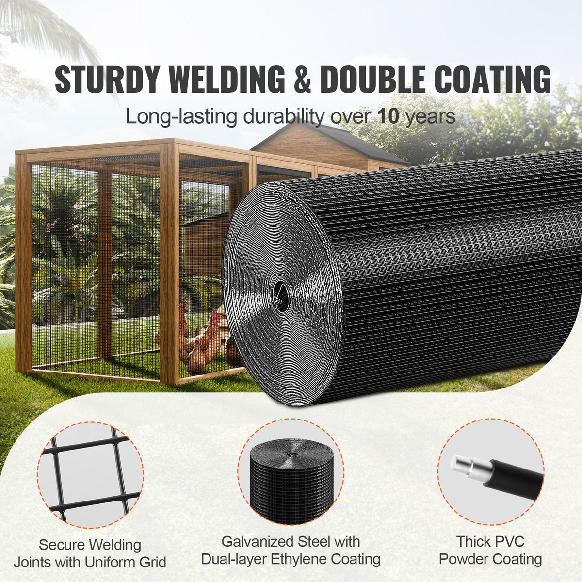 Hardware Cloth, 24'' x 100' Galvanized Wire Mesh Roll, 19 Gauge Chicken Wire Fence Roll, Vinyl Coating Metal Wire Mesh for Chicken Coop Barrier, Rabbit Snake Fences, Poultry Enclosures