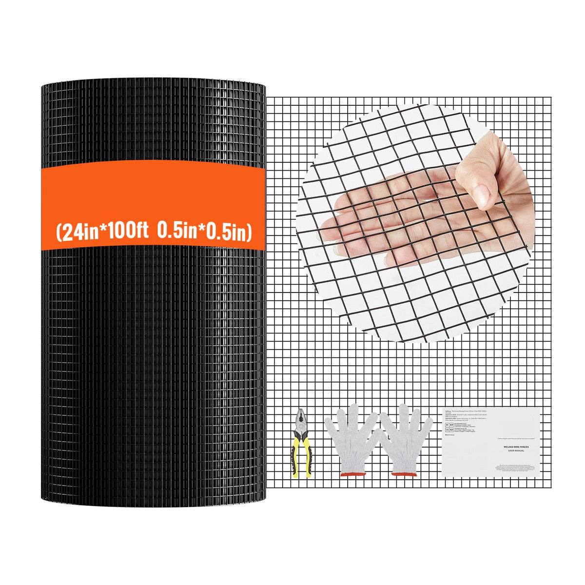 Hardware Cloth, 24'' x 100' Galvanized Wire Mesh Roll, 19 Gauge Chicken Wire Fence Roll, Vinyl Coating Metal Wire Mesh for Chicken Coop Barrier, Rabbit Snake Fences, Poultry Enclosures