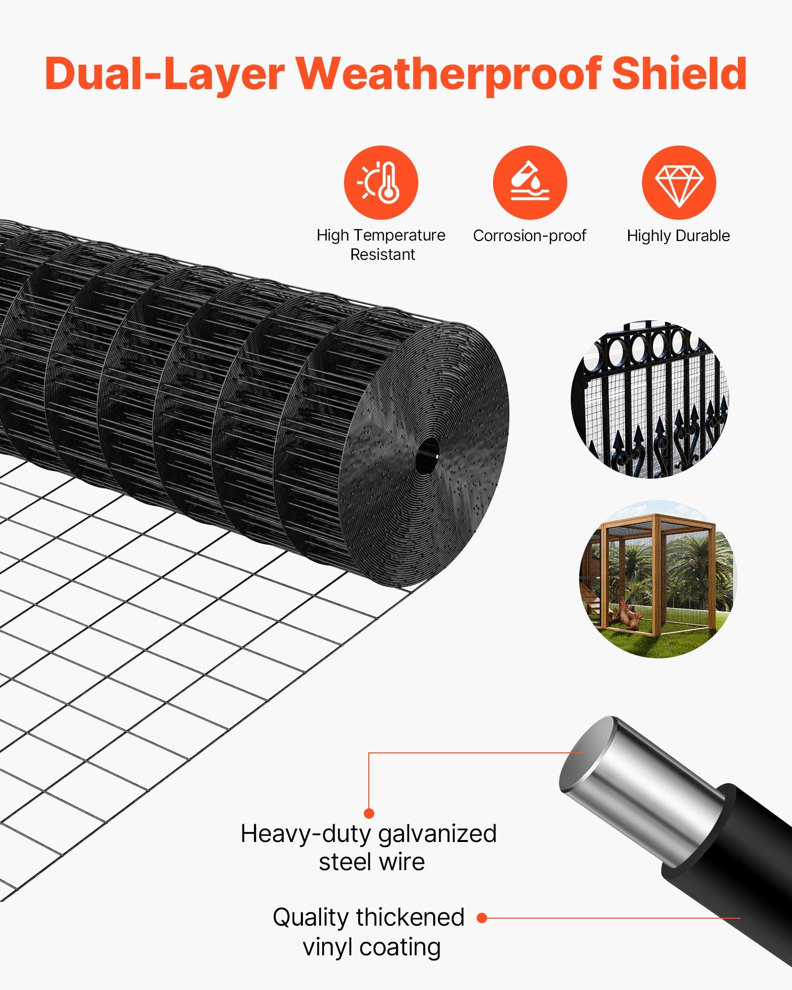 Vases & Table Decor: VEVOR Hardware Cloth 61cm x 7.62m, 2 x 3 in Mesh 16 Gauge Galvanized Wire Mesh Roll, Weather-Resistant Vinyl Coated Chicken Wire Fencing, Heavy Duty Welded Garden Plant Fencing for Rabbit Cage Snake