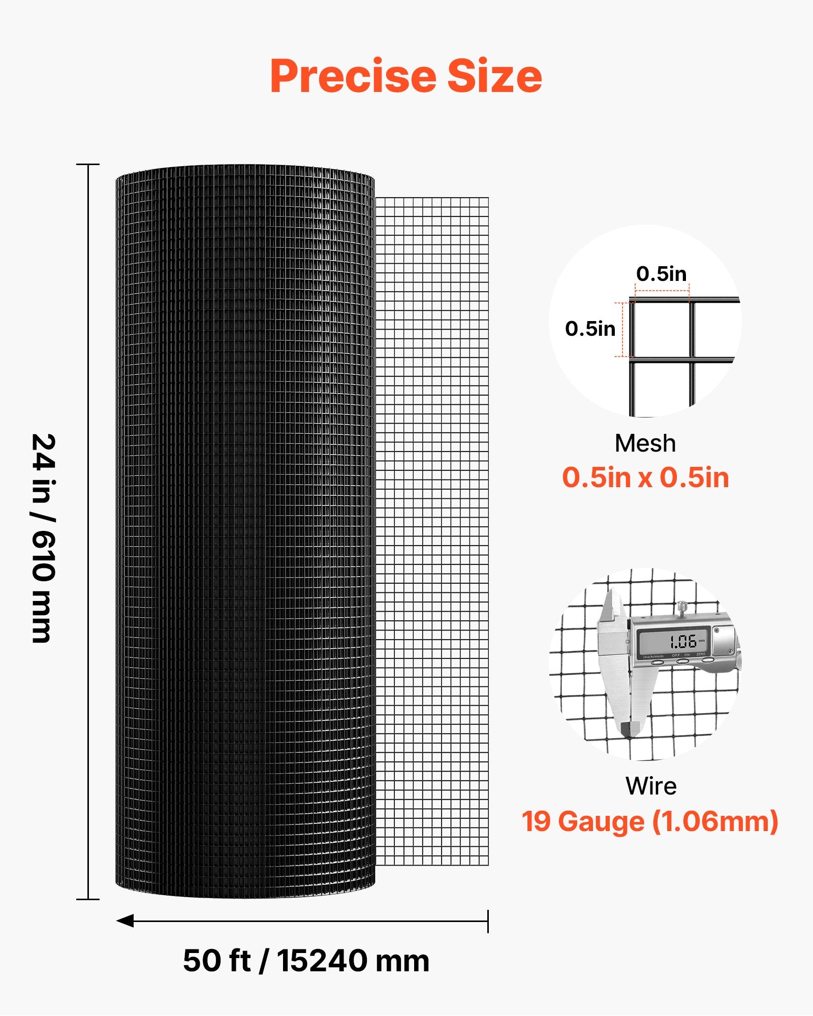 Vases & Table Decor: VEVOR Hardware Cloth 61cm x 15.2m, 1/2 in 19 Gauge Galvanized Wire Mesh Roll, Weather-Resistant Vinyl Coated Chicken Wire Fencing, Heavy Duty Welded Garden Plant Fencing for Rabbit Cage Snake Fence