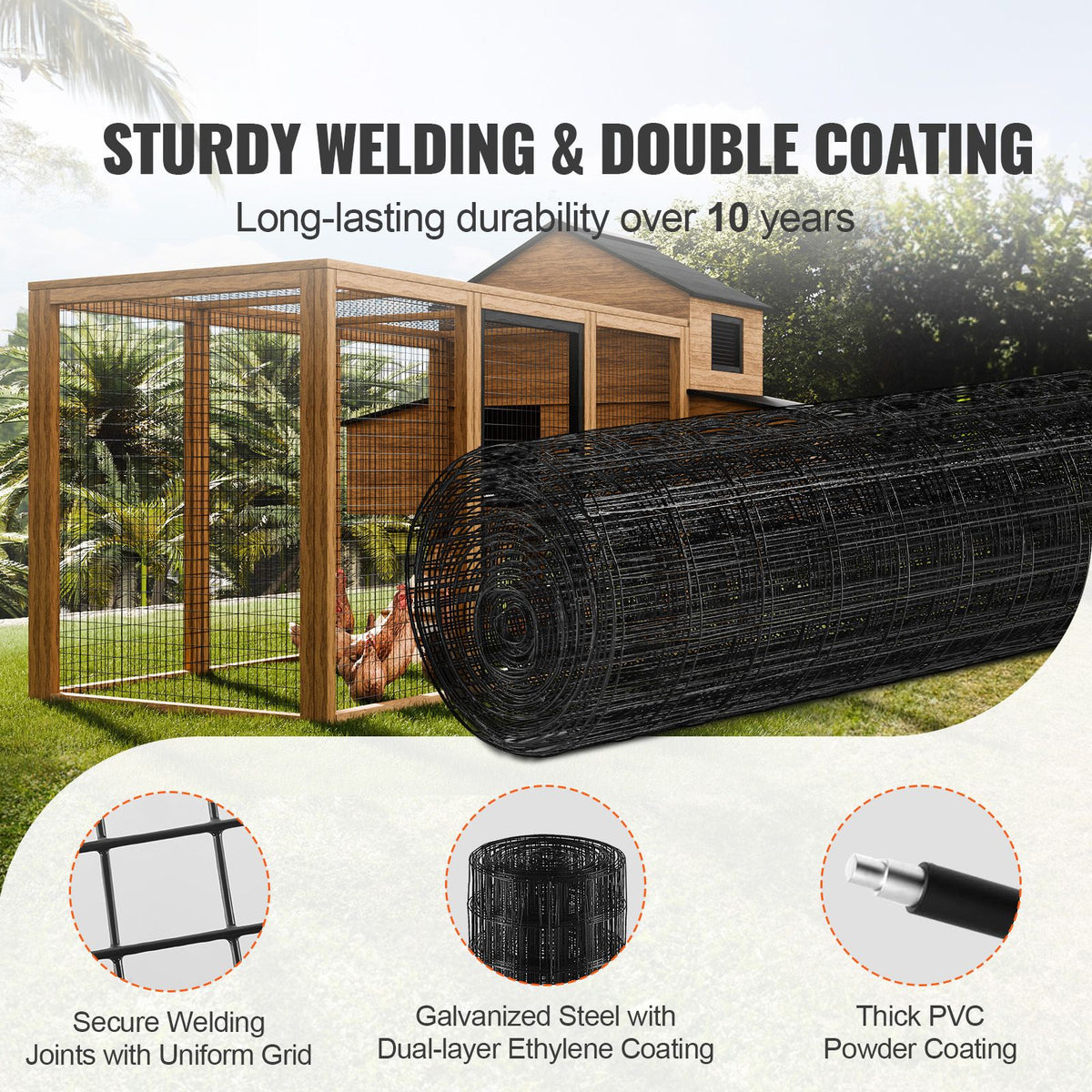 Hardware Cloth, 24'' x 50' Galvanized Wire Mesh Roll, 16 Gauge Chicken Wire Fence Roll, Vinyl Coating Metal Wire Mesh for Chicken Coop Barrier, Rabbit Snake Fences, Poultry Enclosures