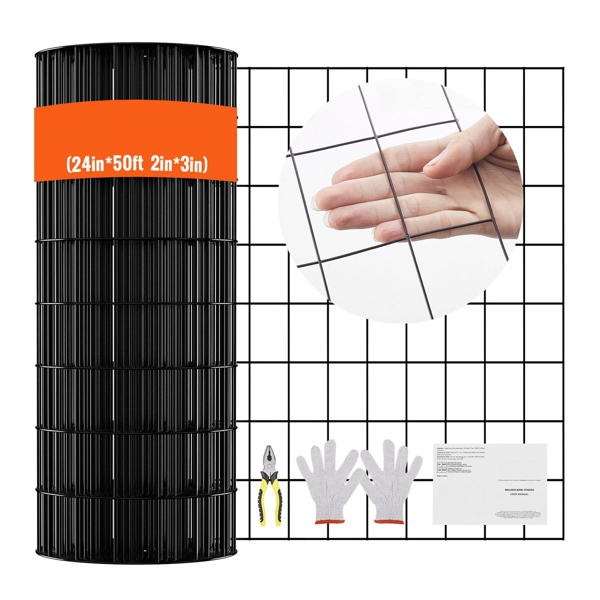 Hardware Cloth, 24'' x 50' Galvanized Wire Mesh Roll, 16 Gauge Chicken Wire Fence Roll, Vinyl Coating Metal Wire Mesh for Chicken Coop Barrier, Rabbit Snake Fences, Poultry Enclosures
